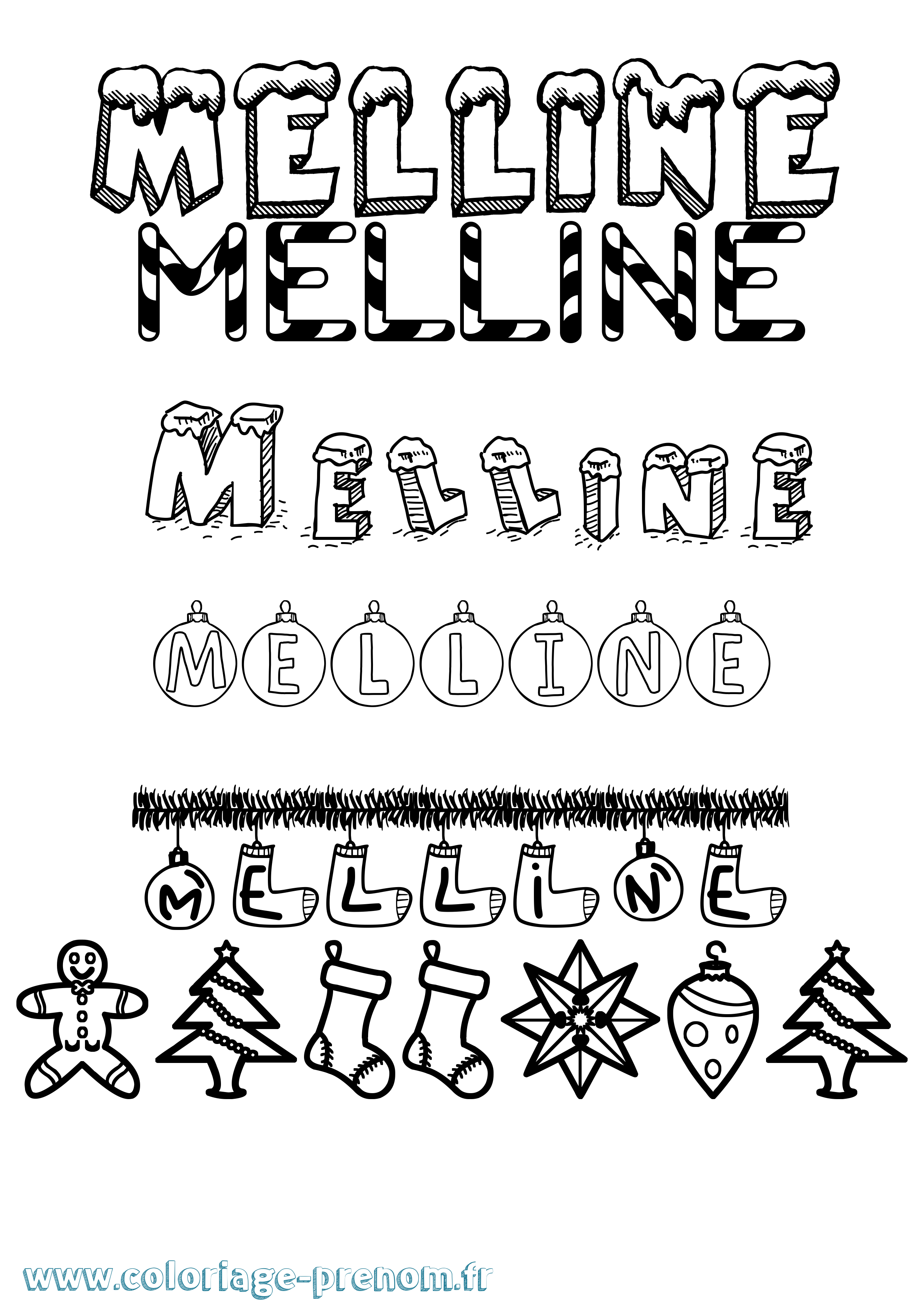 Coloriage Melline Noël Coloriage prénom Melline Noël