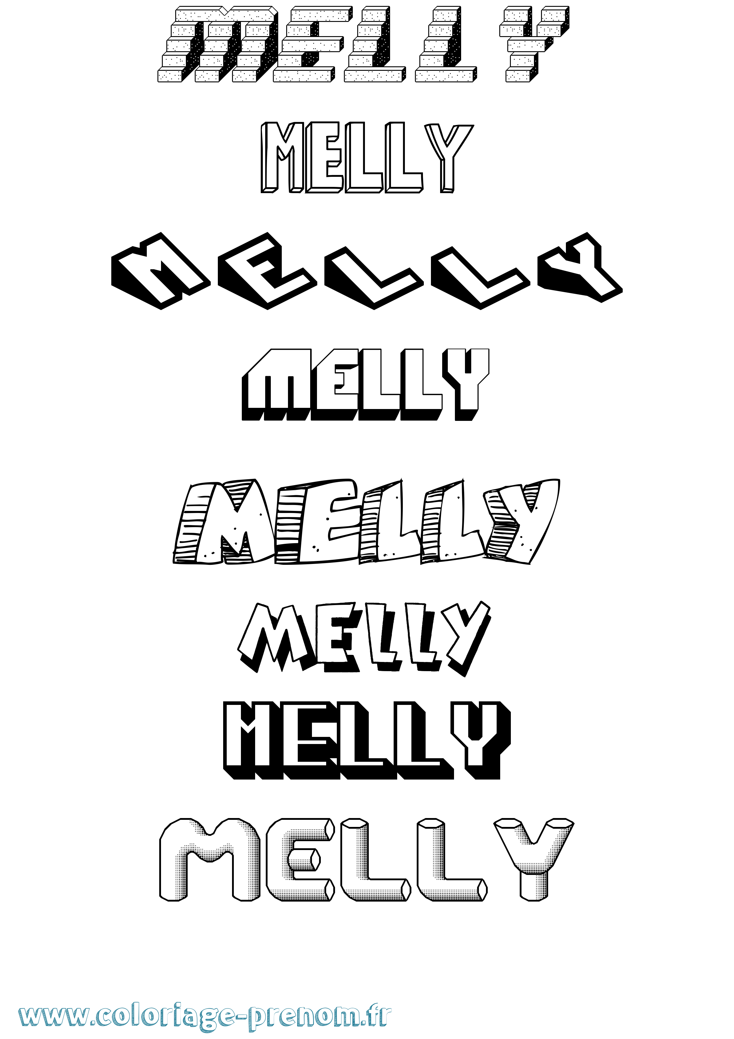Coloriage Melly Effet 3D Coloriage prénom Melly Effet 3D
