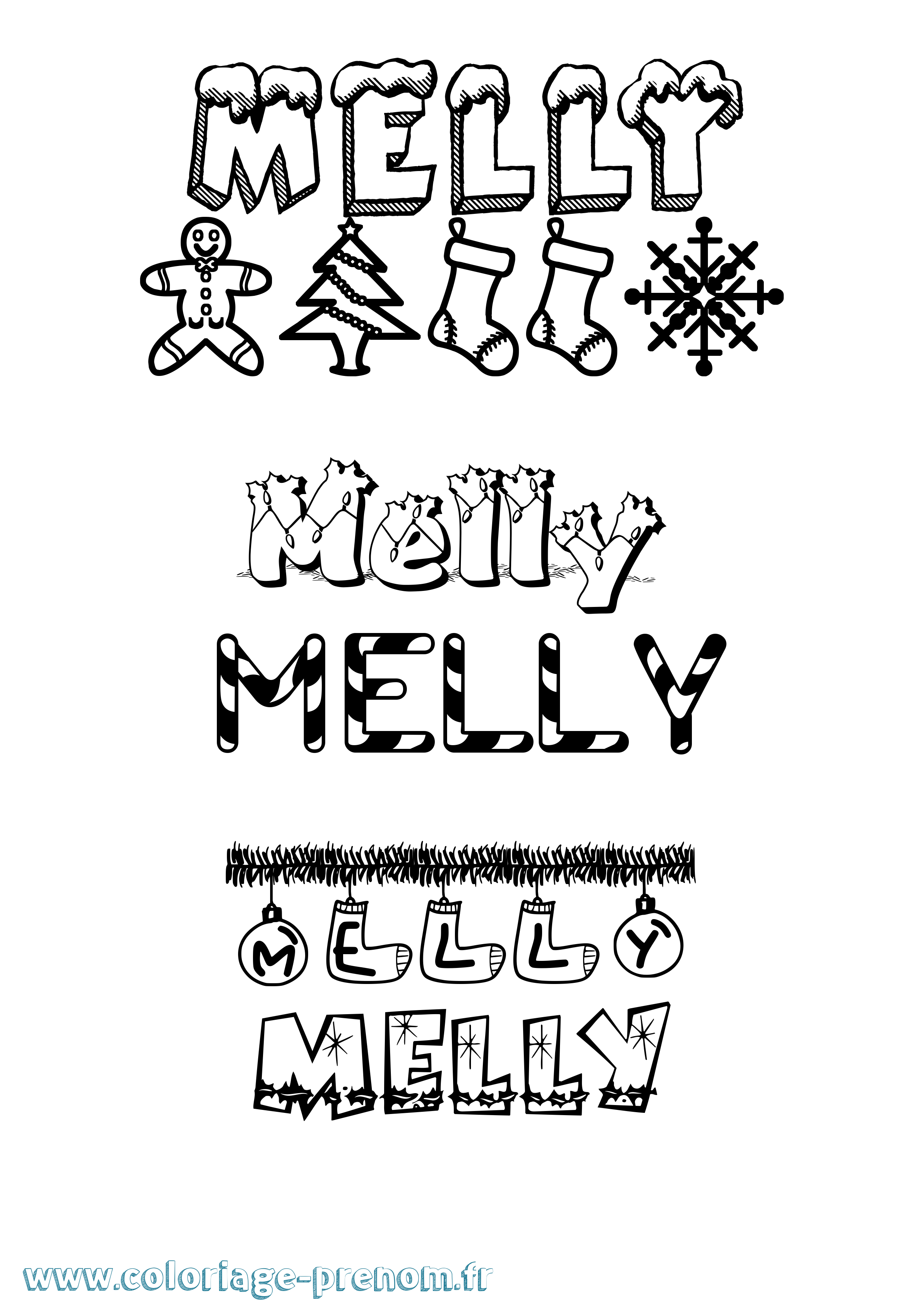 Coloriage Melly Noël Coloriage prénom Melly Noël