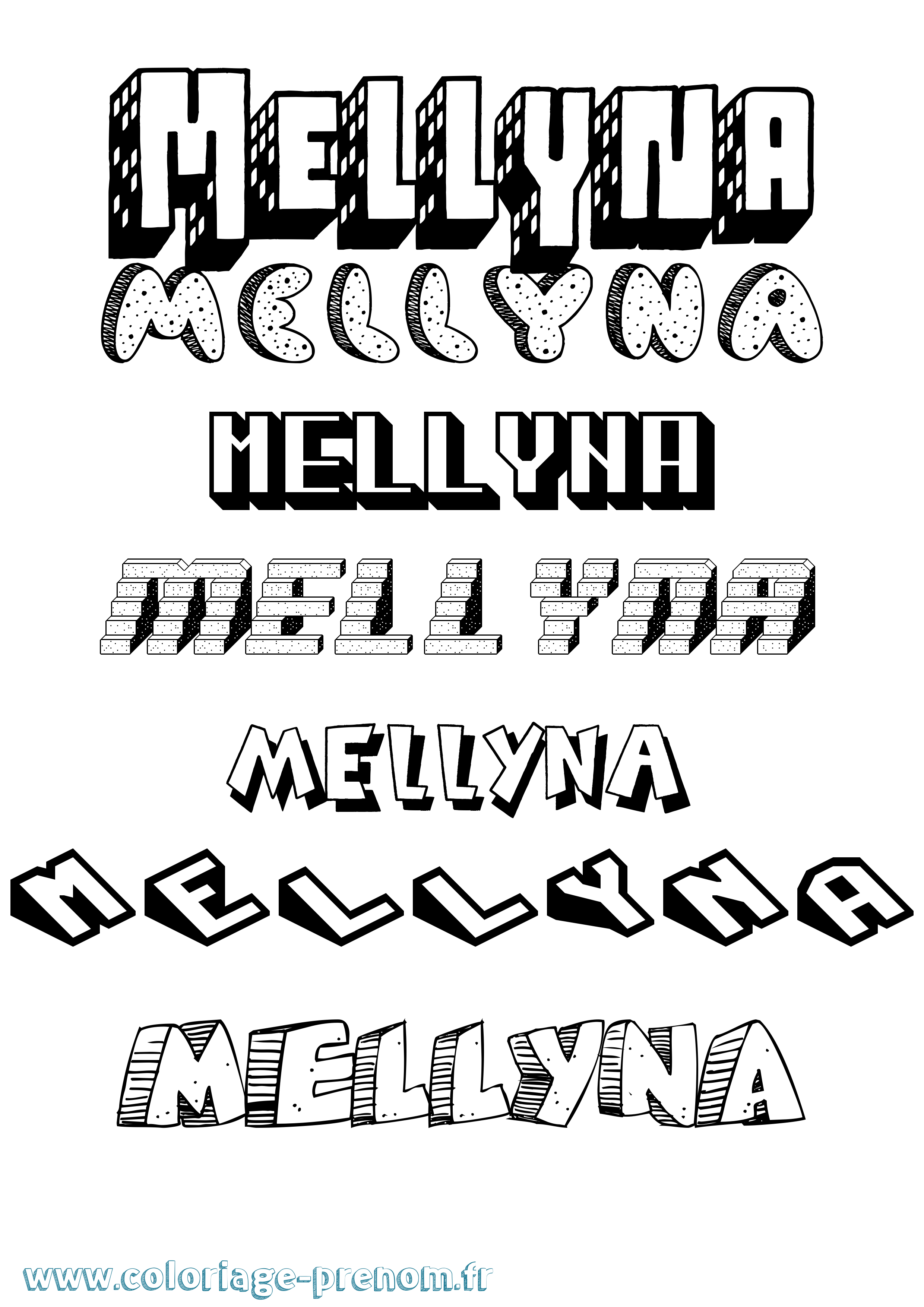 Coloriage Mellyna Effet 3D Coloriage prénom Mellyna Effet 3D