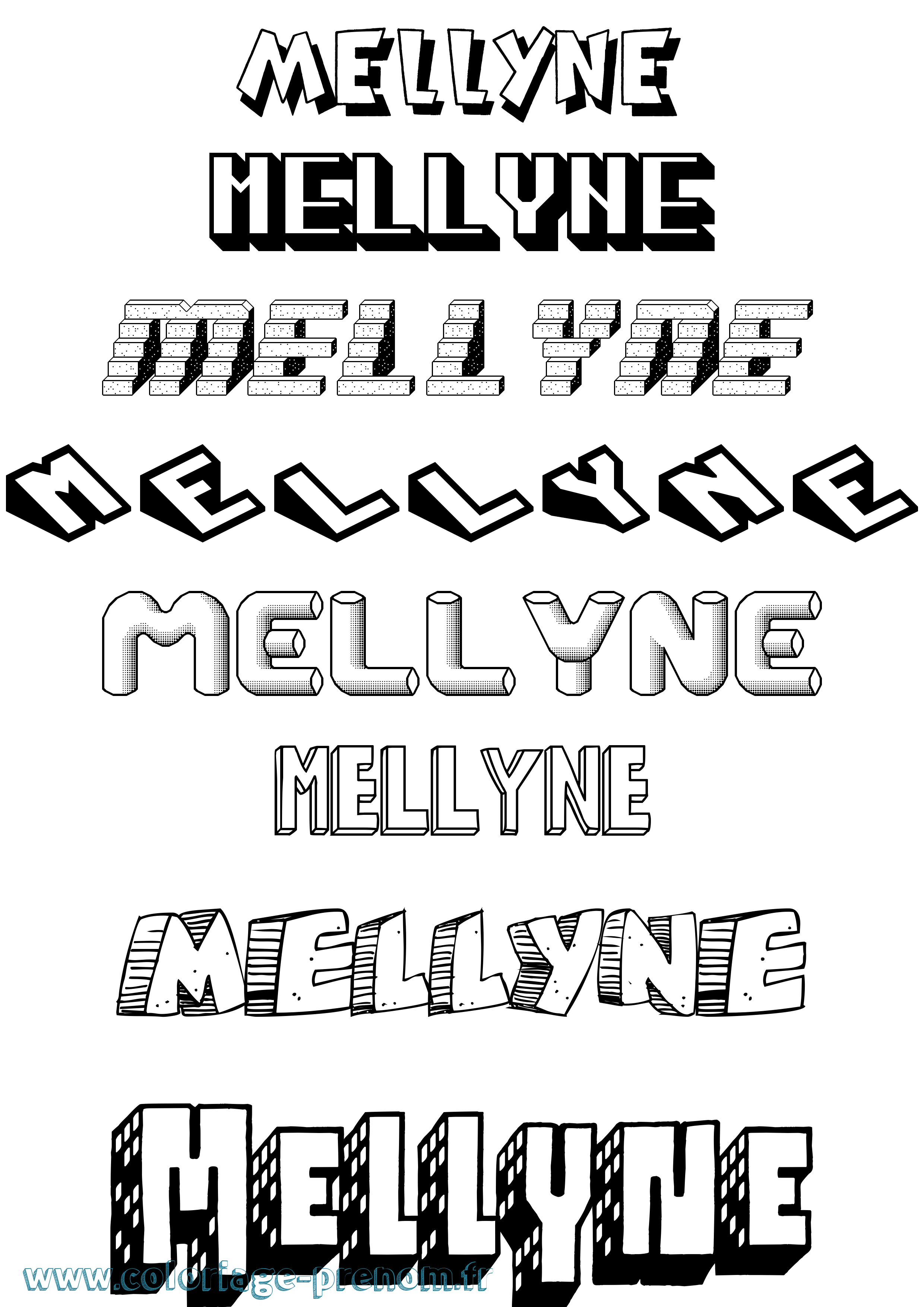 Coloriage Mellyne Effet 3D Coloriage prénom Mellyne Effet 3D