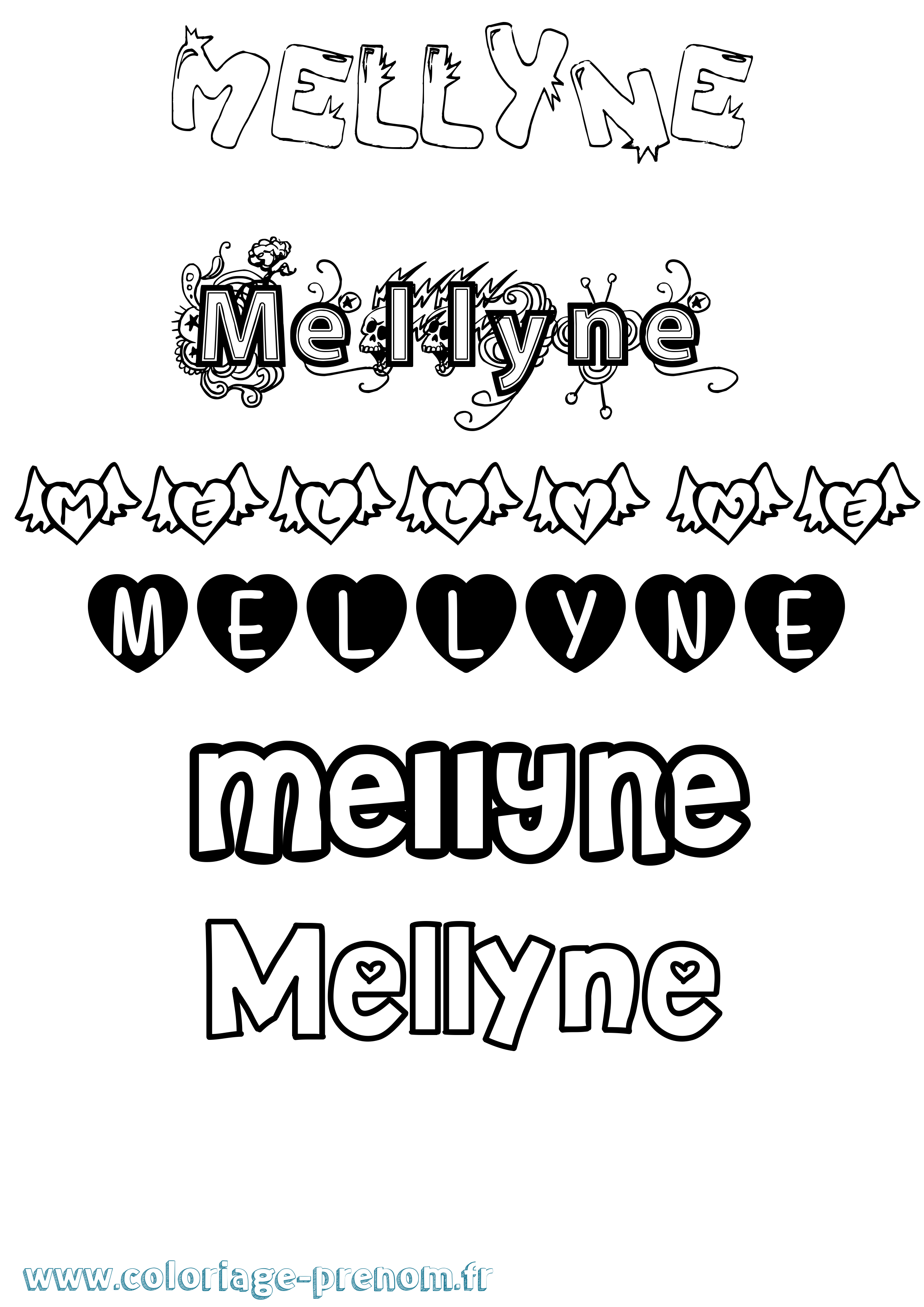 Coloriage Mellyne Girly Coloriage prénom Mellyne Girly