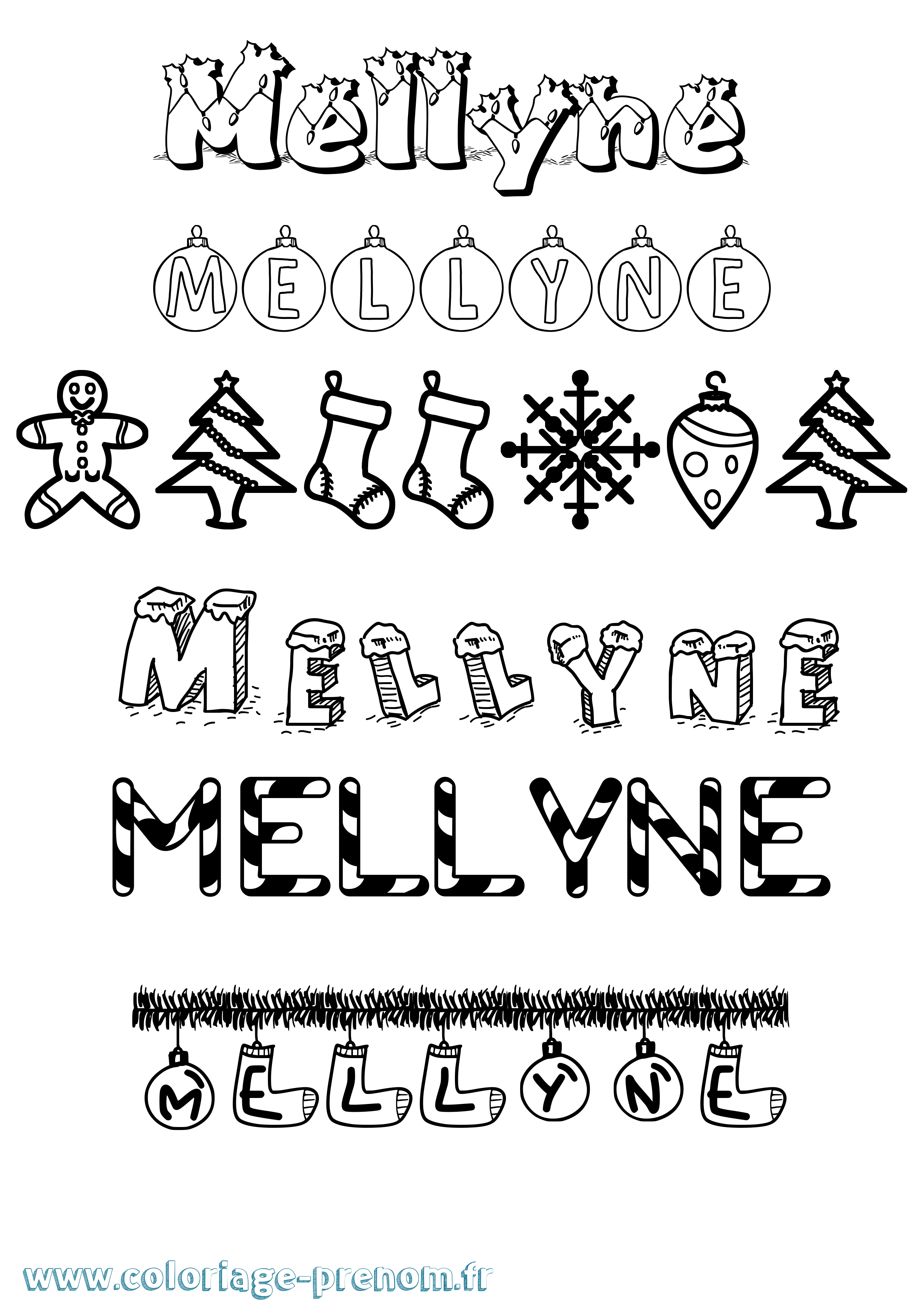 Coloriage Mellyne Noël Coloriage prénom Mellyne Noël