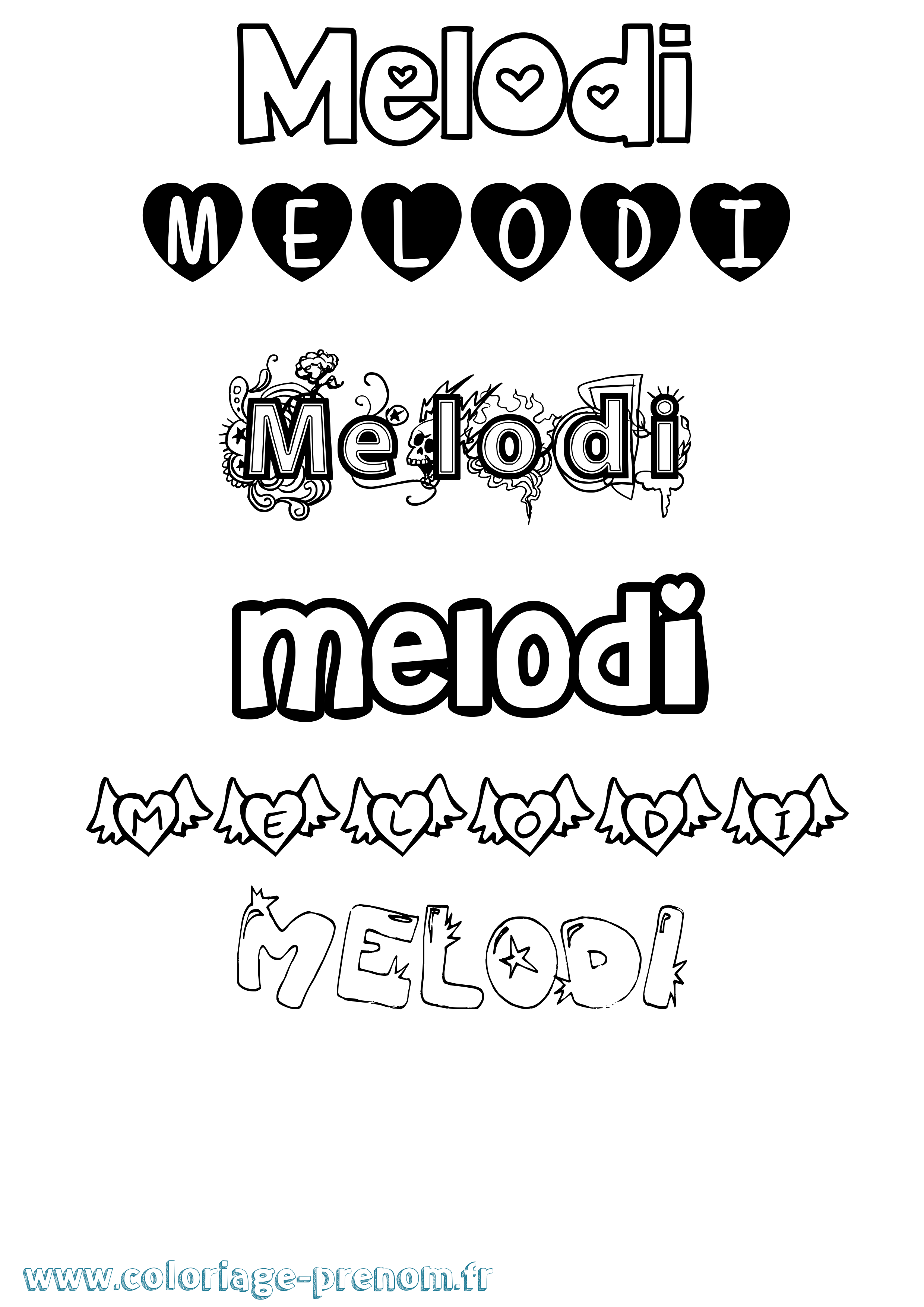 Coloriage Melodi Girly Coloriage prénom Melodi Girly