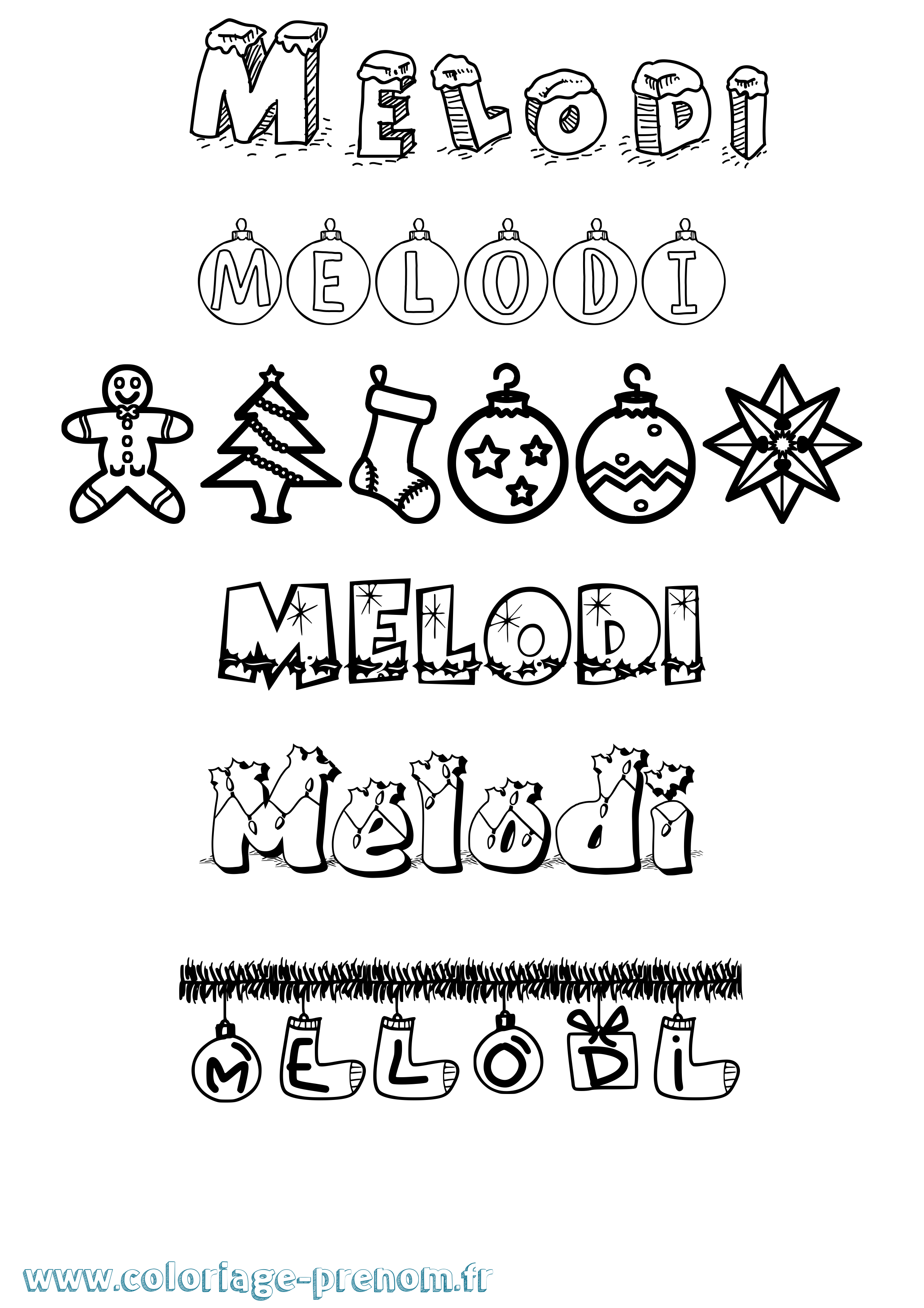 Coloriage Melodi Noël Coloriage prénom Melodi Noël
