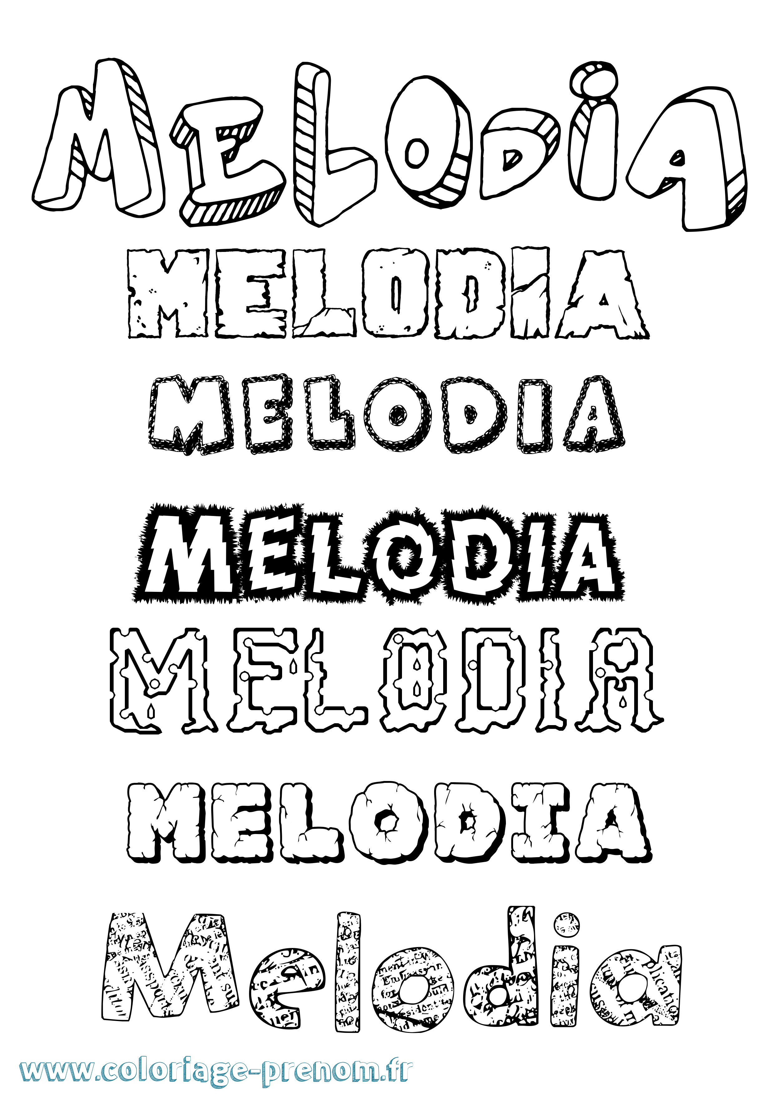 Coloriage Melodia Destructuré Coloriage prénom Melodia Destructuré