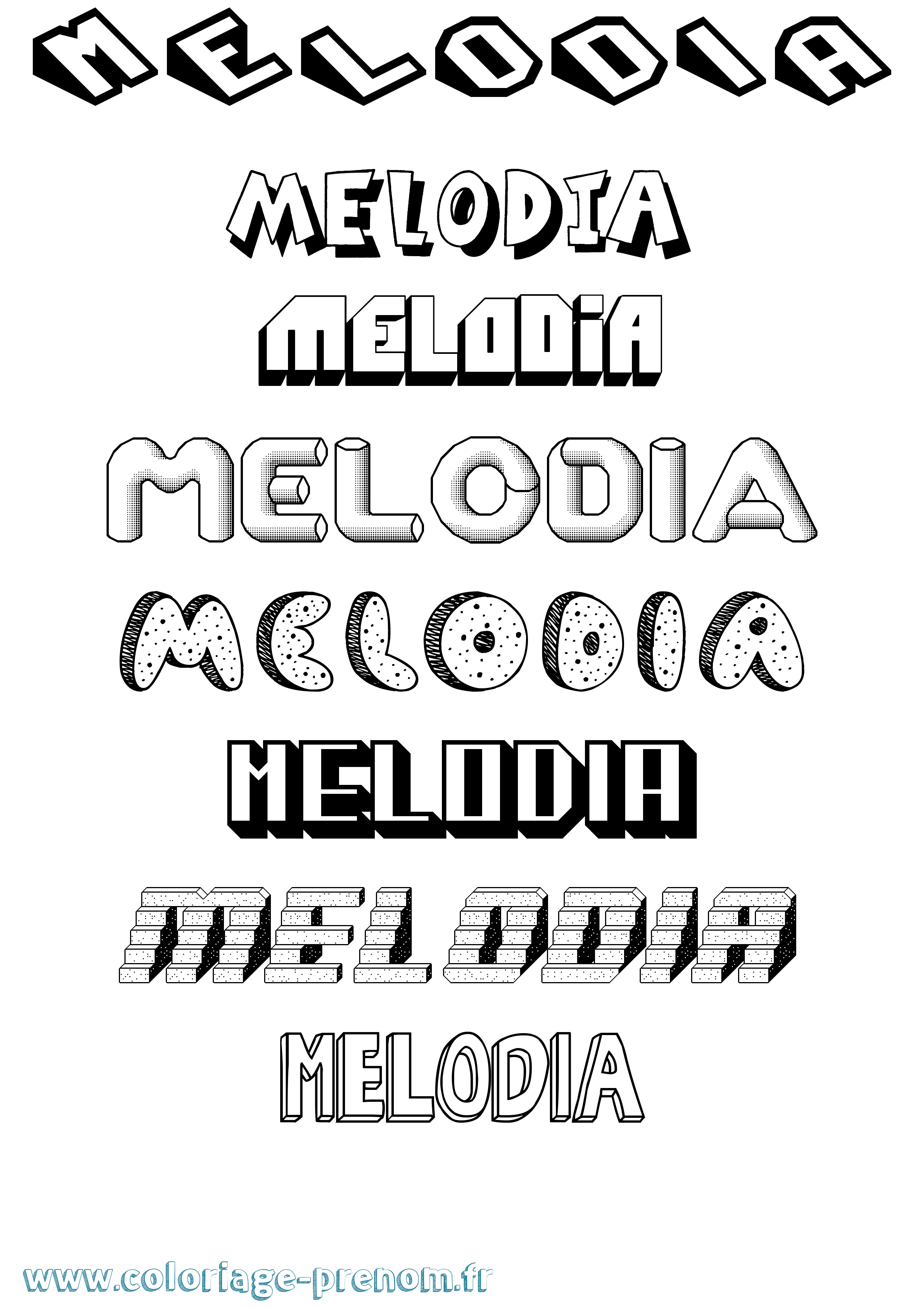 Coloriage Melodia Effet 3D Coloriage prénom Melodia Effet 3D