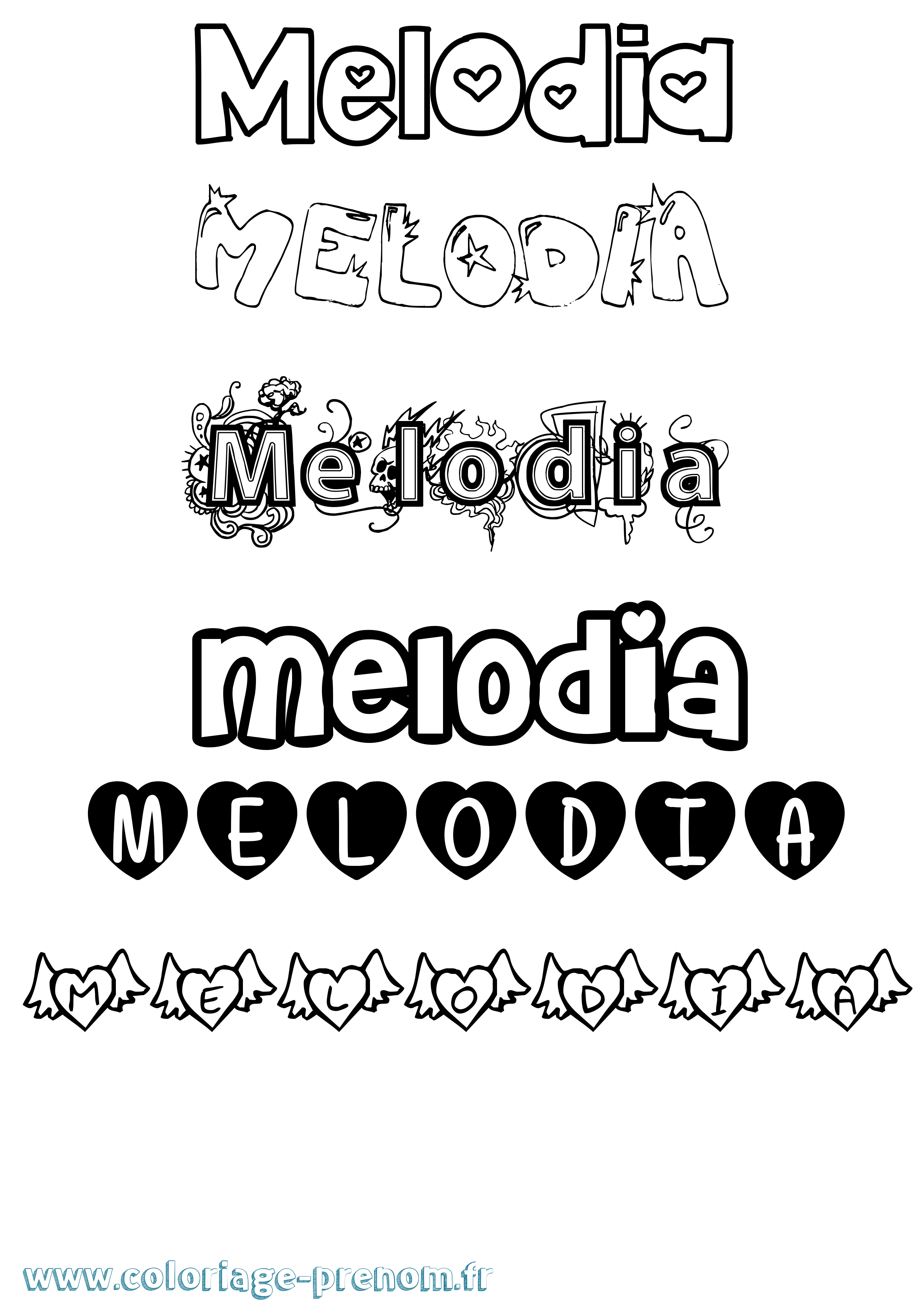 Coloriage Melodia Girly Coloriage prénom Melodia Girly