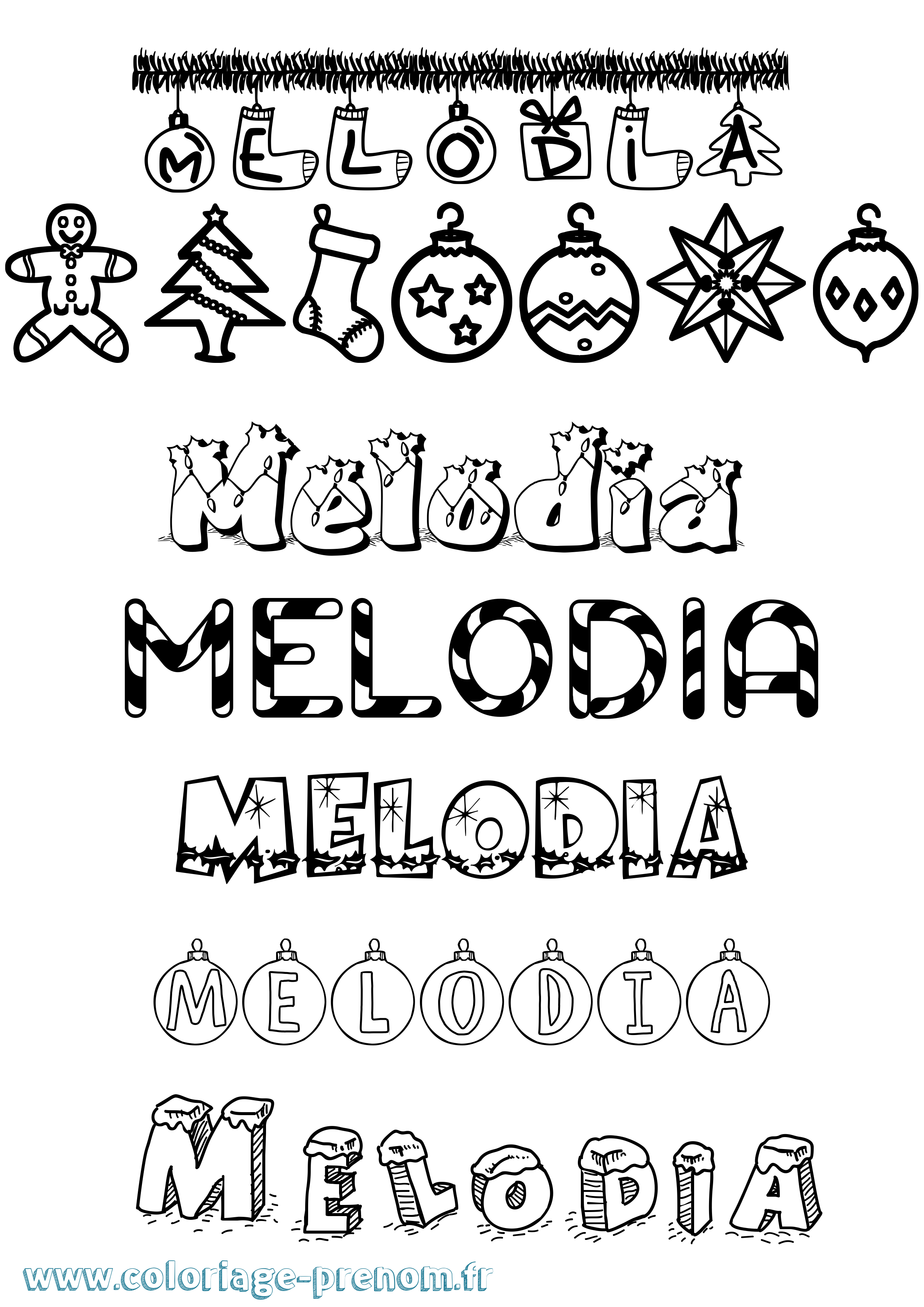 Coloriage Melodia Noël Coloriage prénom Melodia Noël