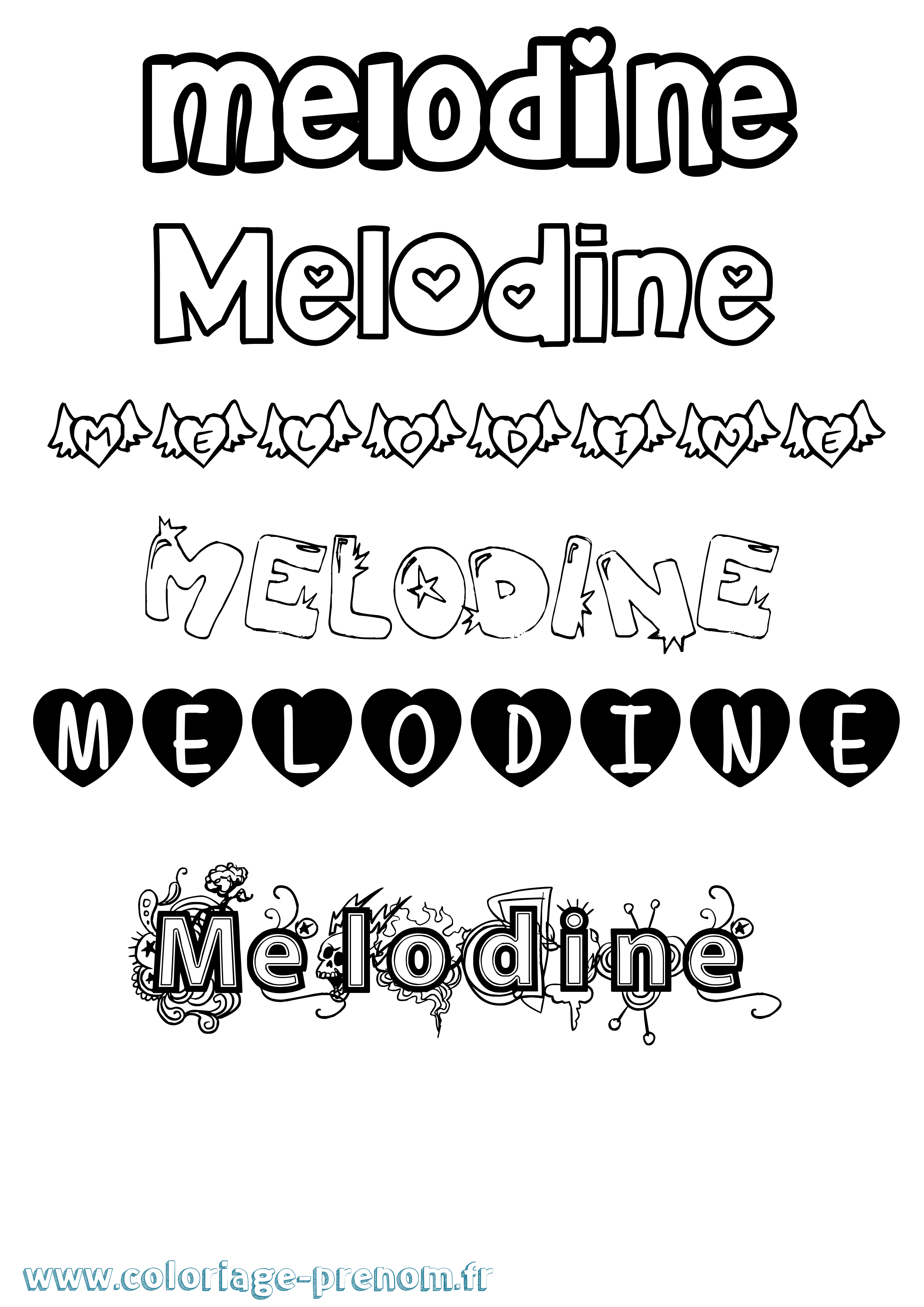 Coloriage Melodine Girly Coloriage prénom Melodine Girly
