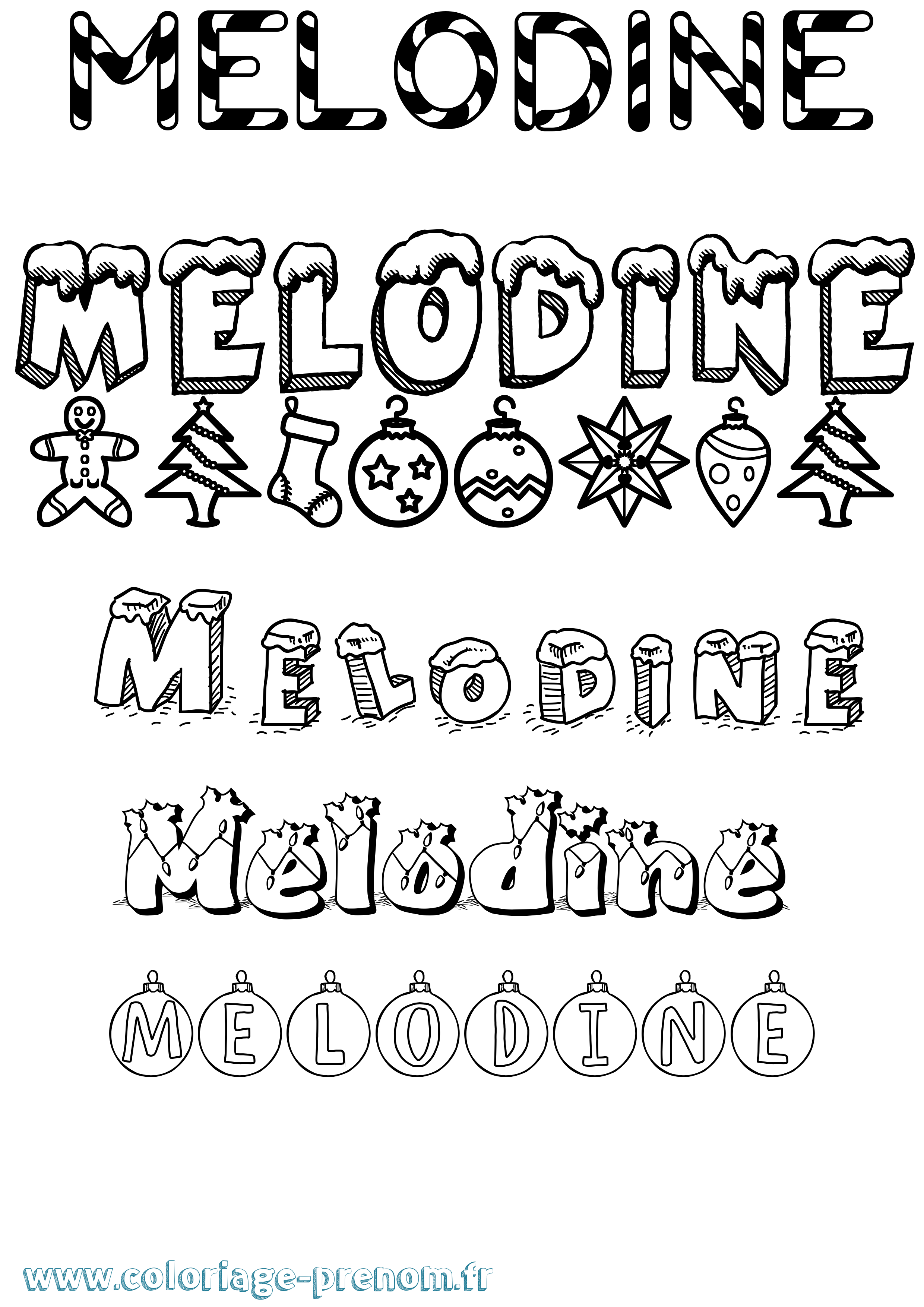 Coloriage Melodine Noël Coloriage prénom Melodine Noël