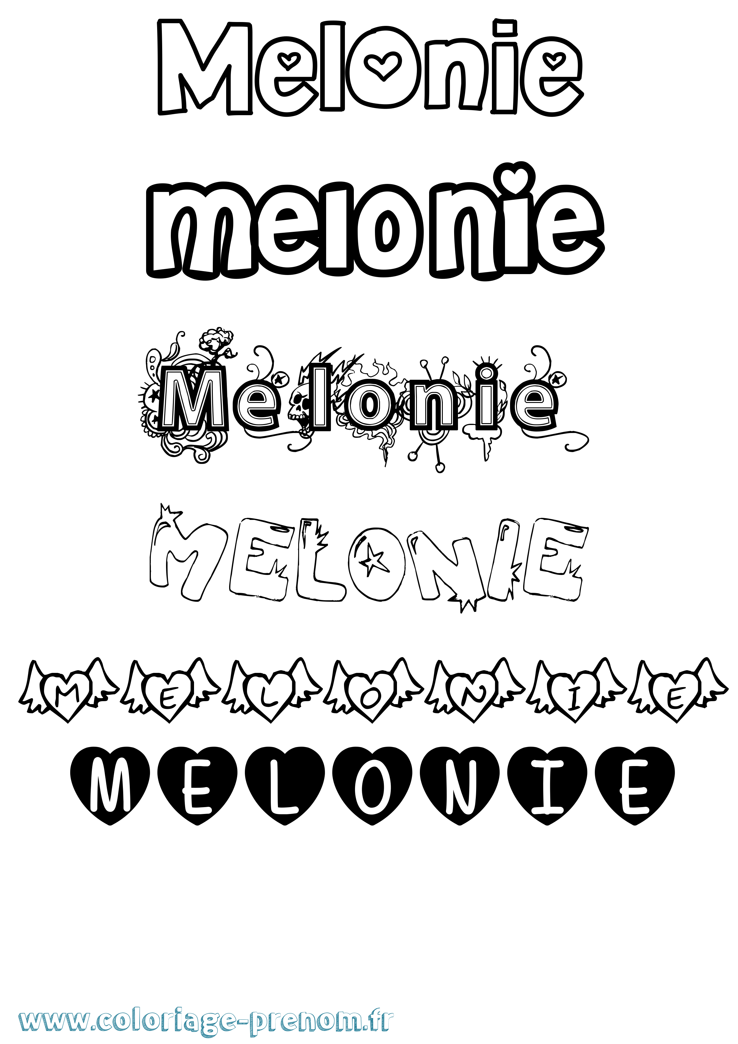 Coloriage Melonie Girly Coloriage prénom Melonie Girly