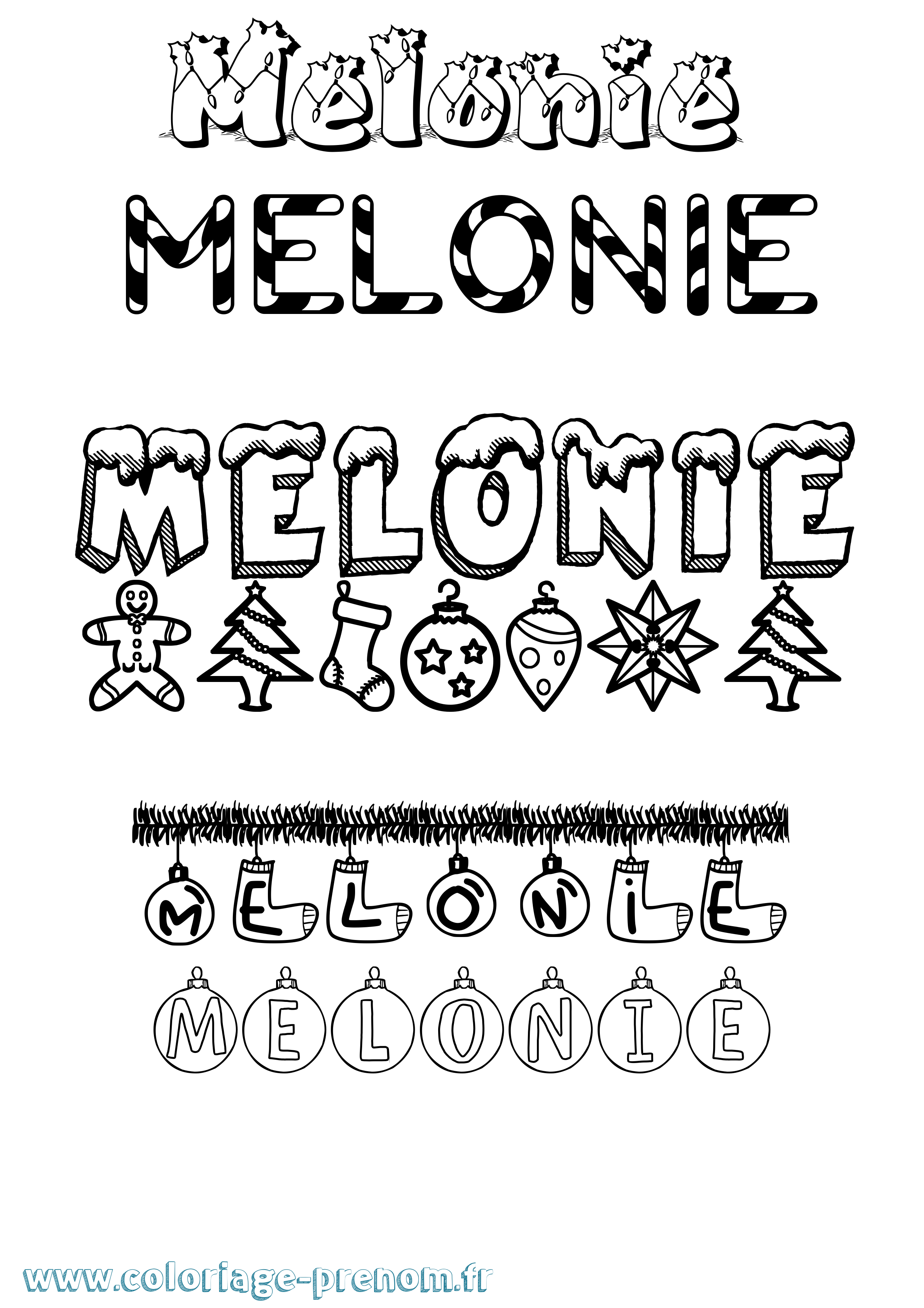 Coloriage Melonie Noël Coloriage prénom Melonie Noël