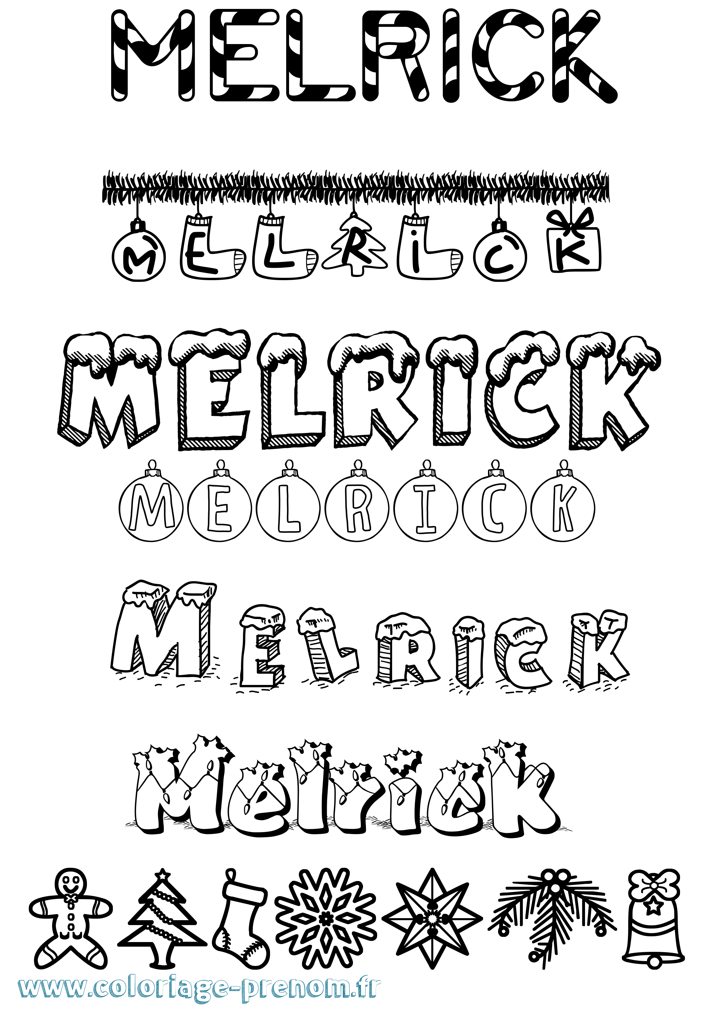 Coloriage Melrick Noël Coloriage prénom Melrick Noël