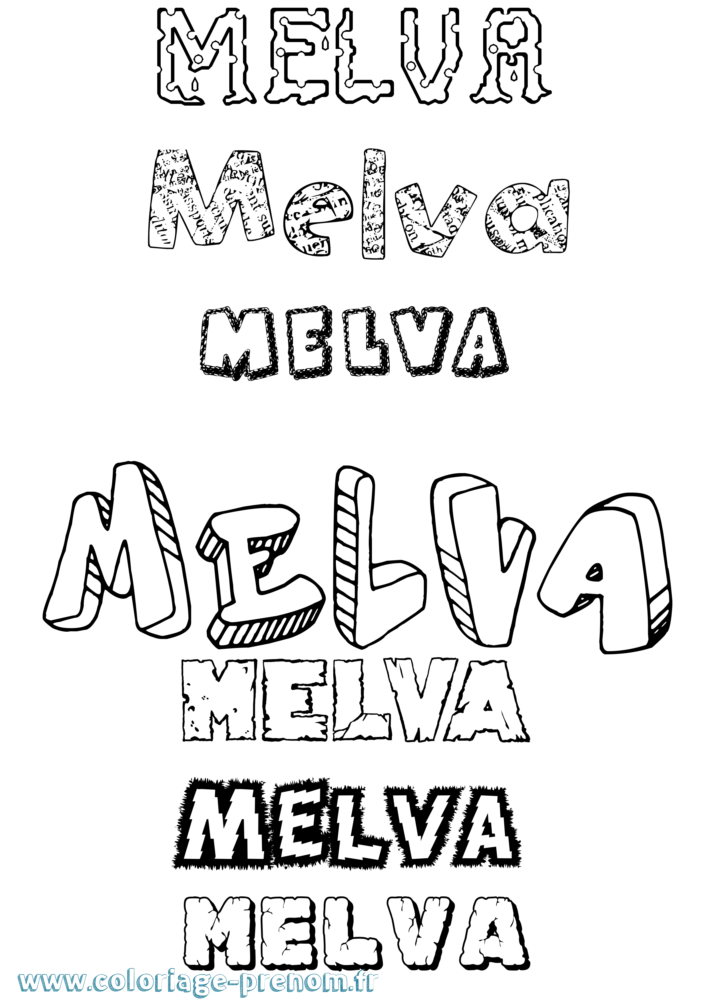 Coloriage Melva Destructuré Coloriage prénom Melva Destructuré