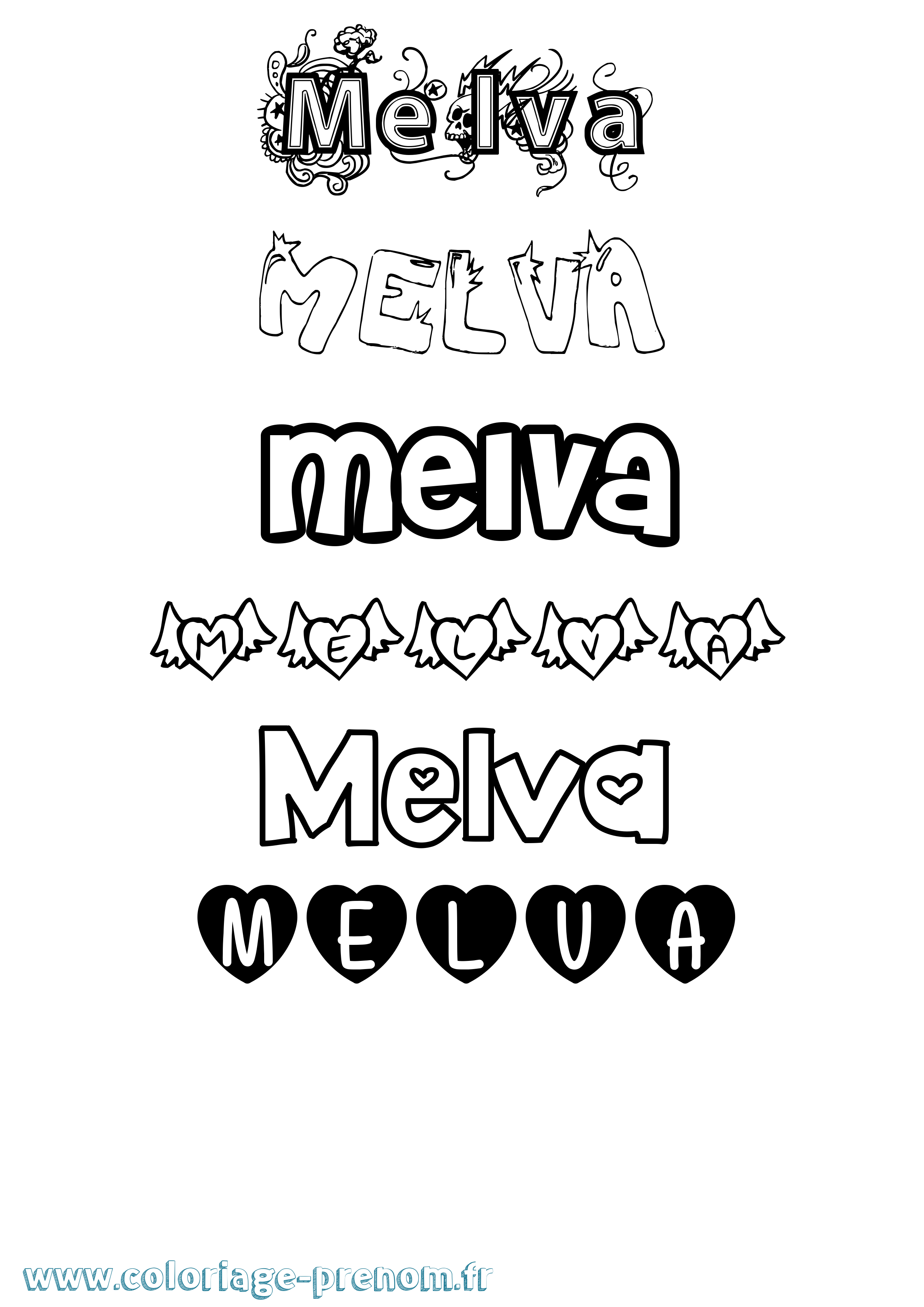 Coloriage Melva Girly Coloriage prénom Melva Girly