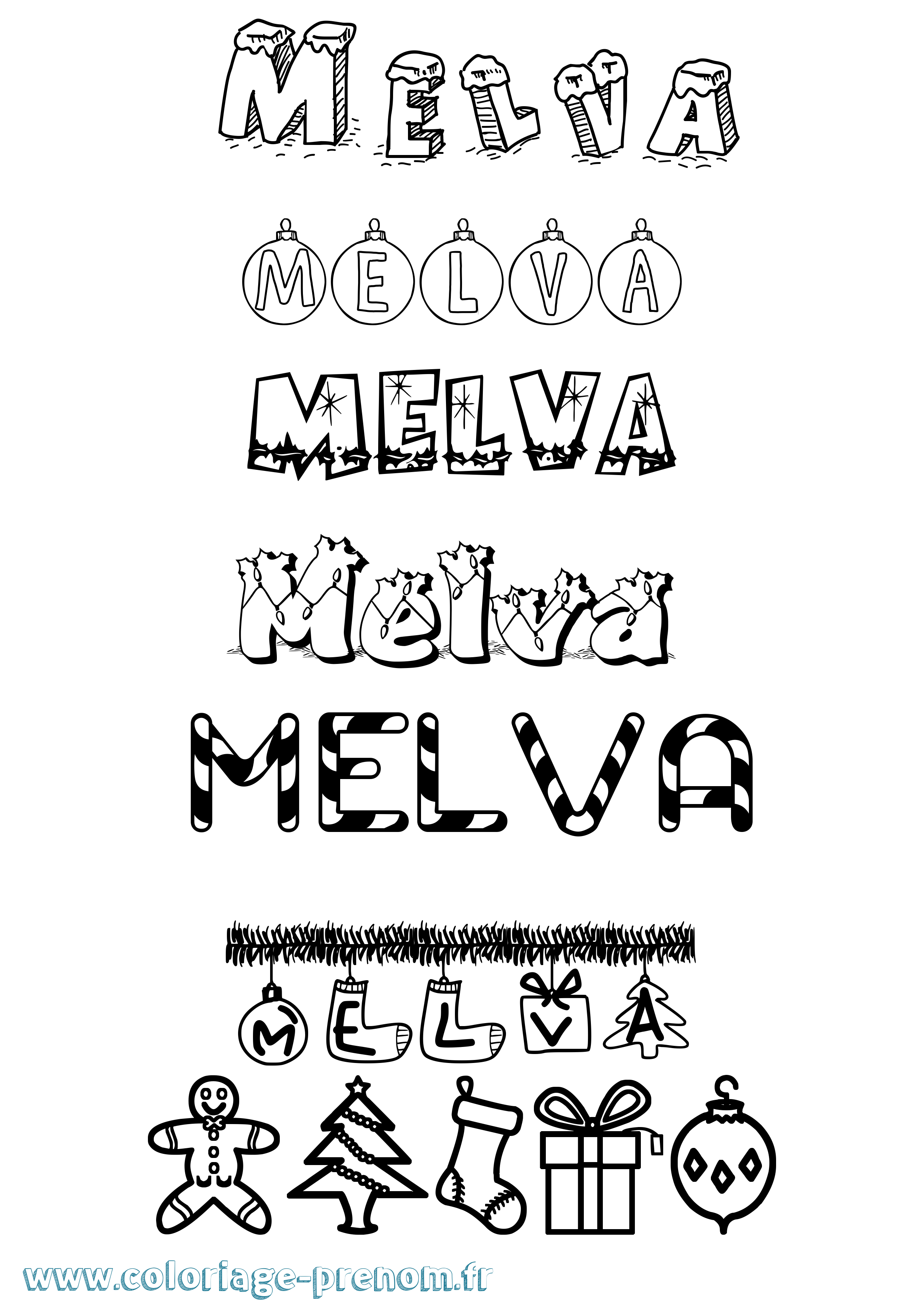 Coloriage Melva Noël Coloriage prénom Melva Noël