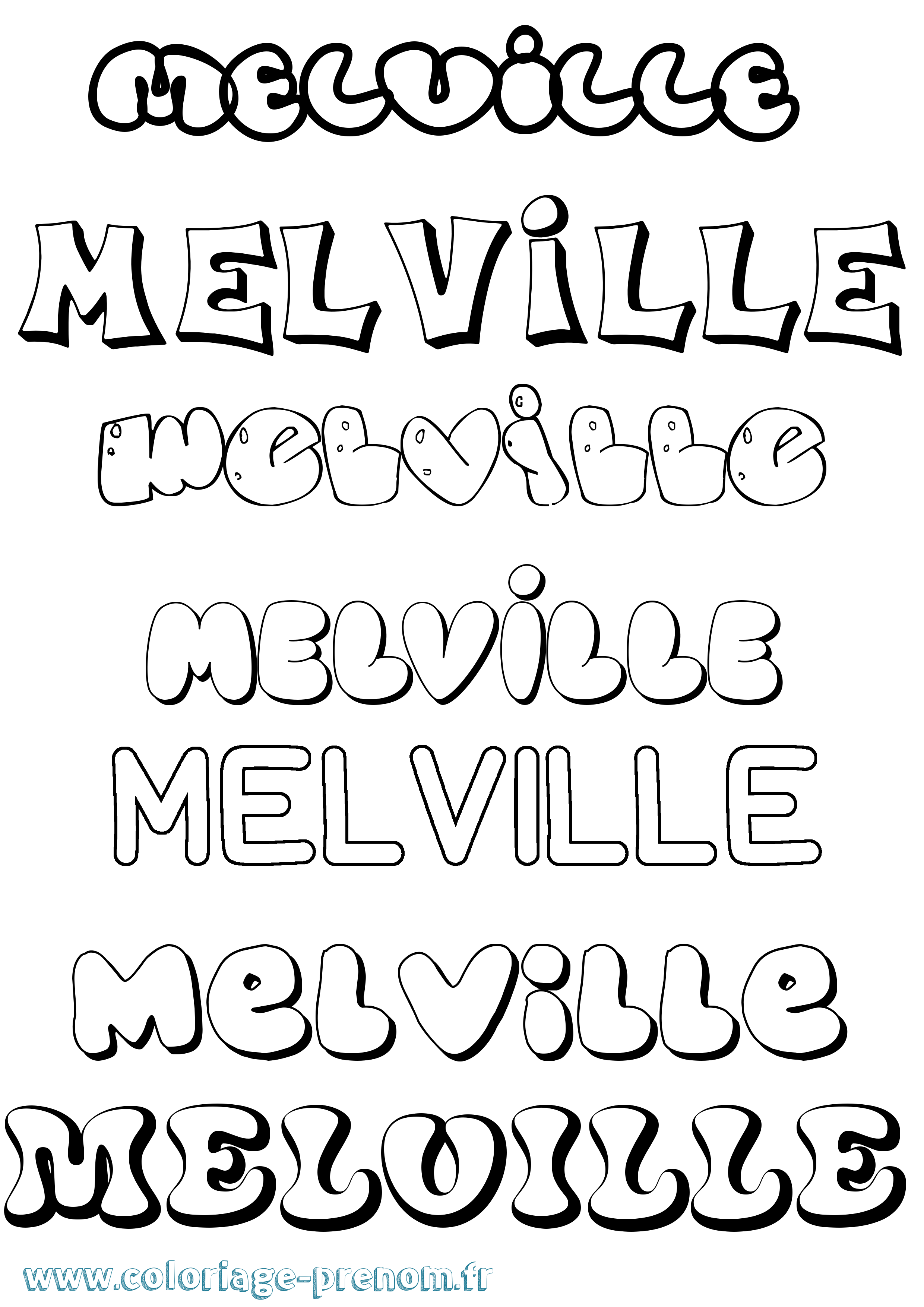 Coloriage Melville Bubble Coloriage prénom Melville Bubble