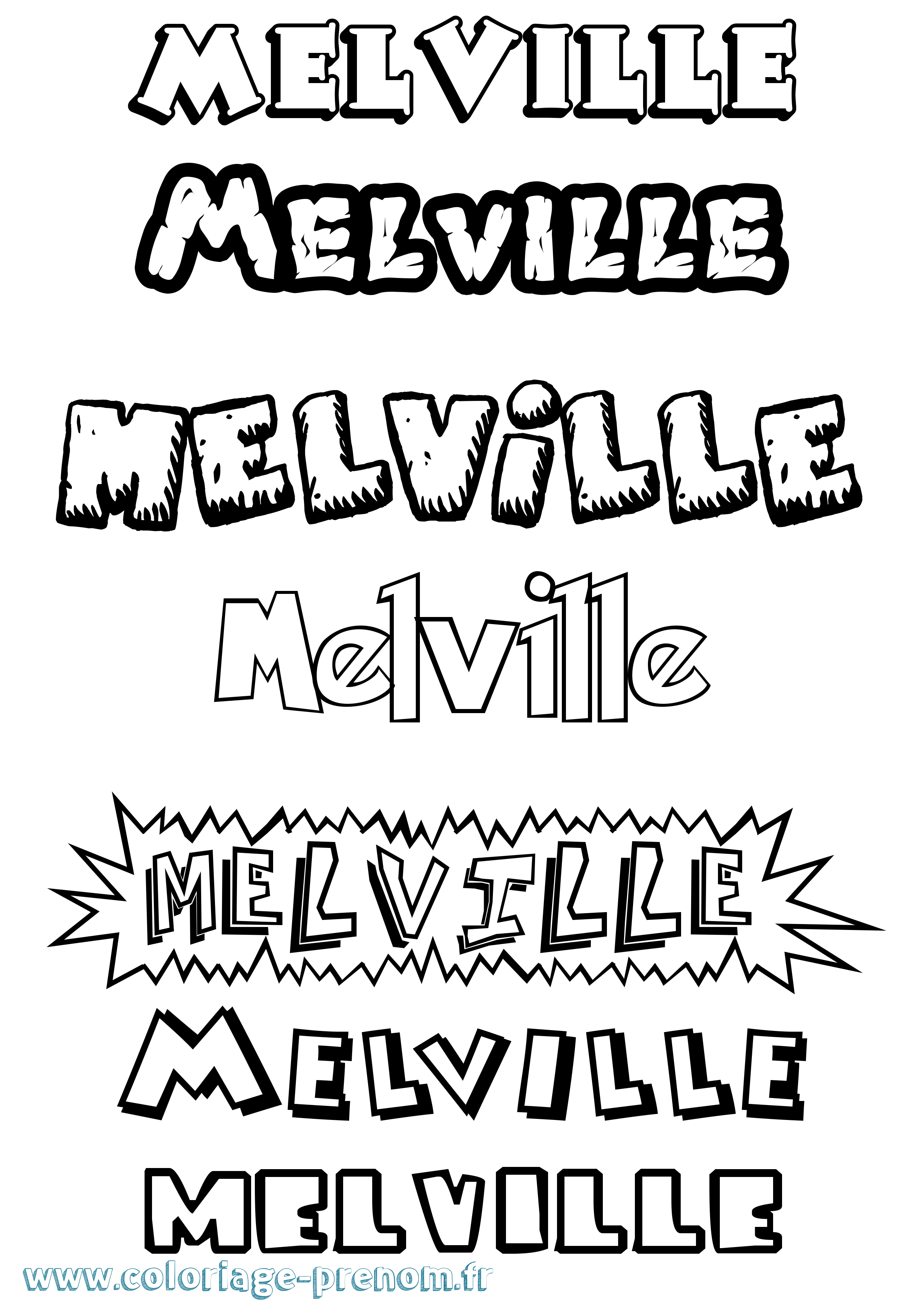 Coloriage Melville Dessin Animé Coloriage prénom Melville Dessin Animé