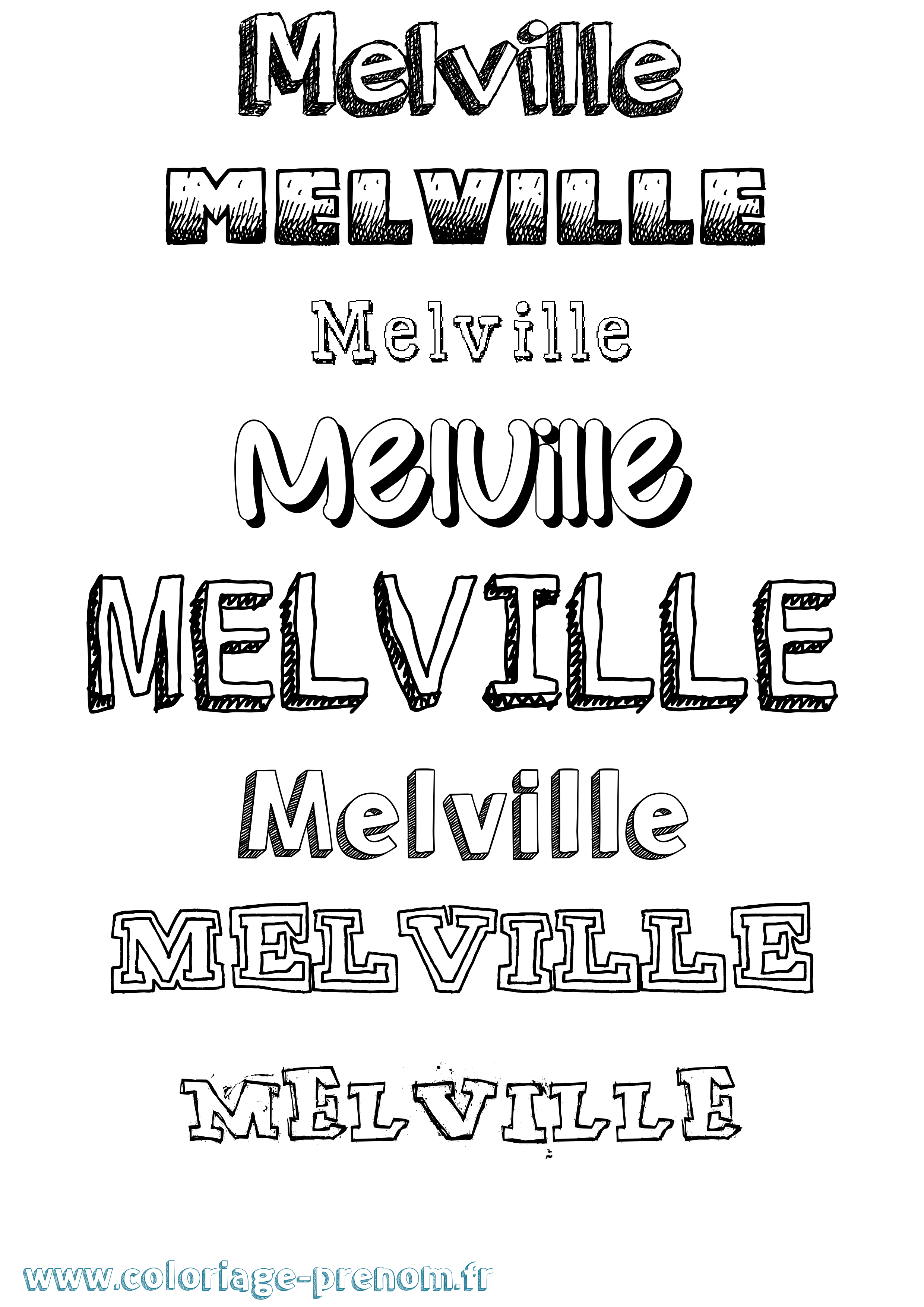 Coloriage Melville Dessiné Coloriage prénom Melville Dessiné