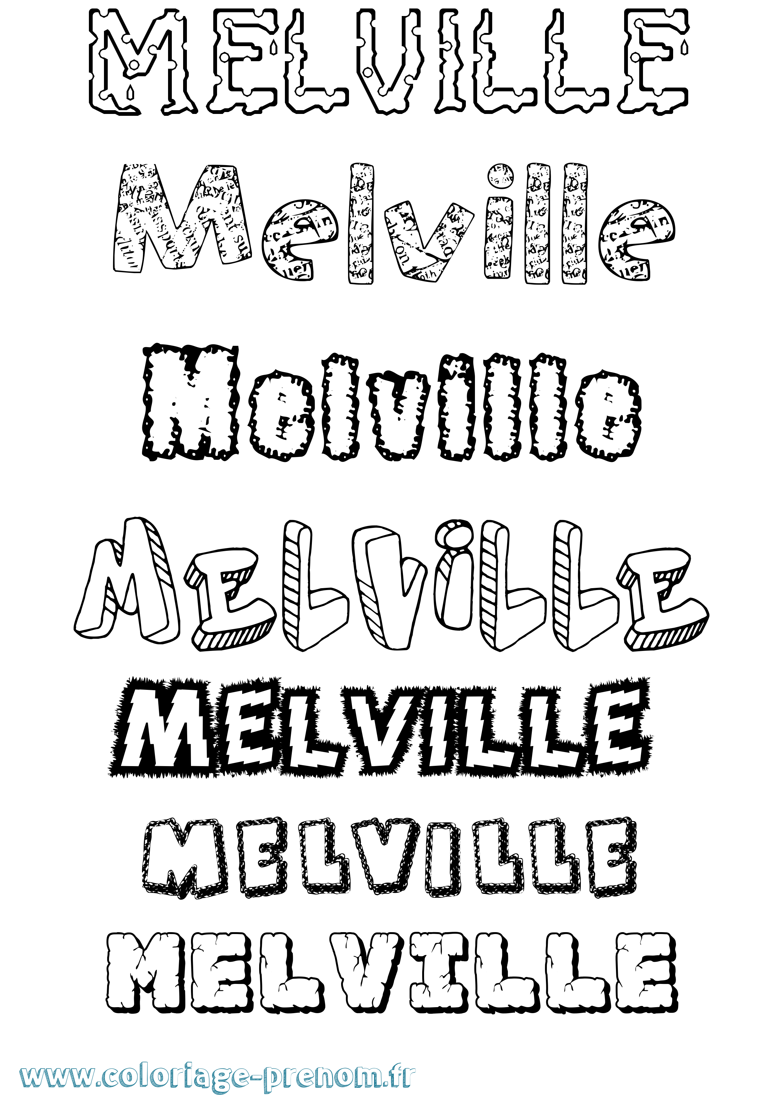 Coloriage Melville Destructuré Coloriage prénom Melville Destructuré