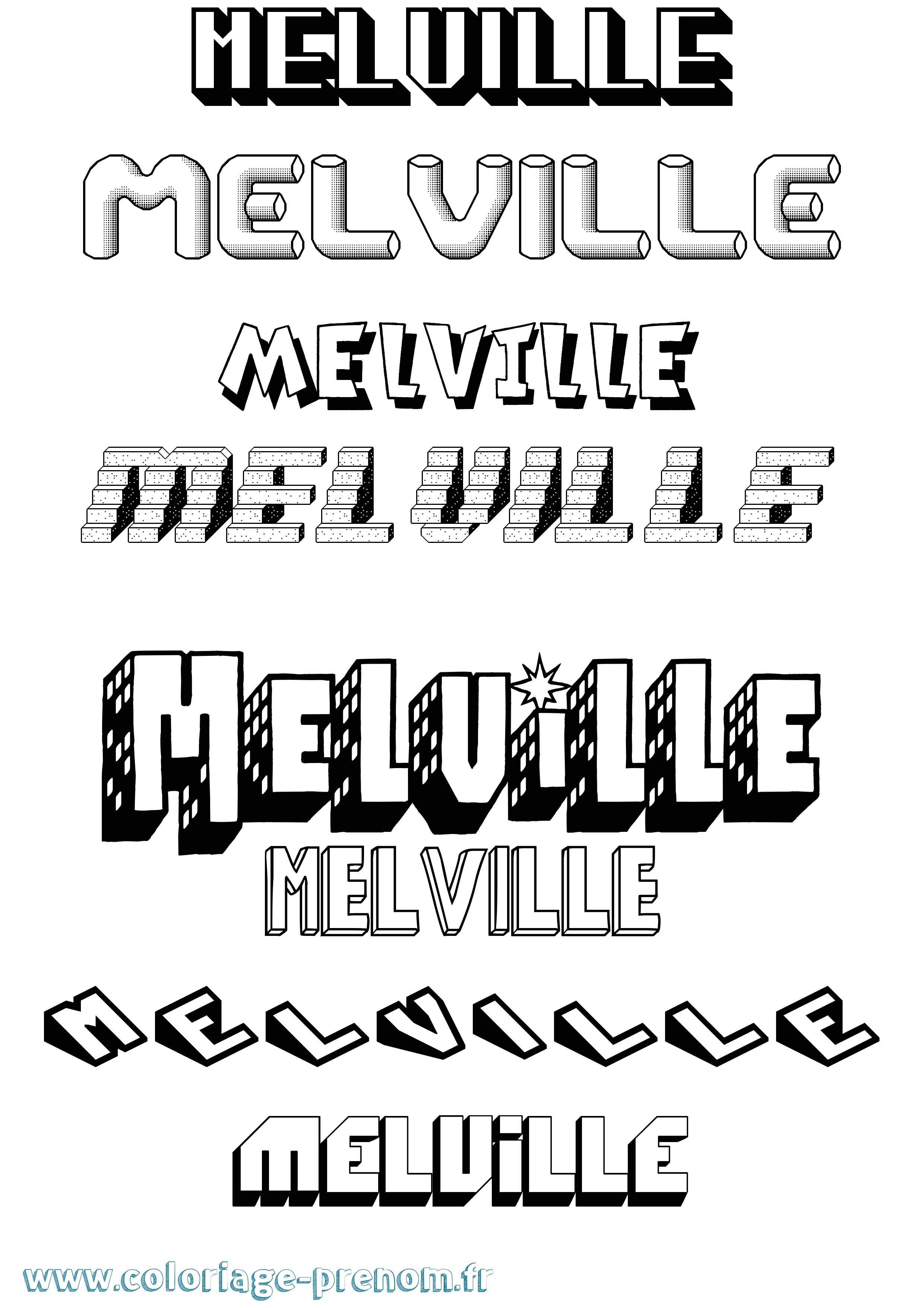 Coloriage Melville Effet 3D Coloriage prénom Melville Effet 3D