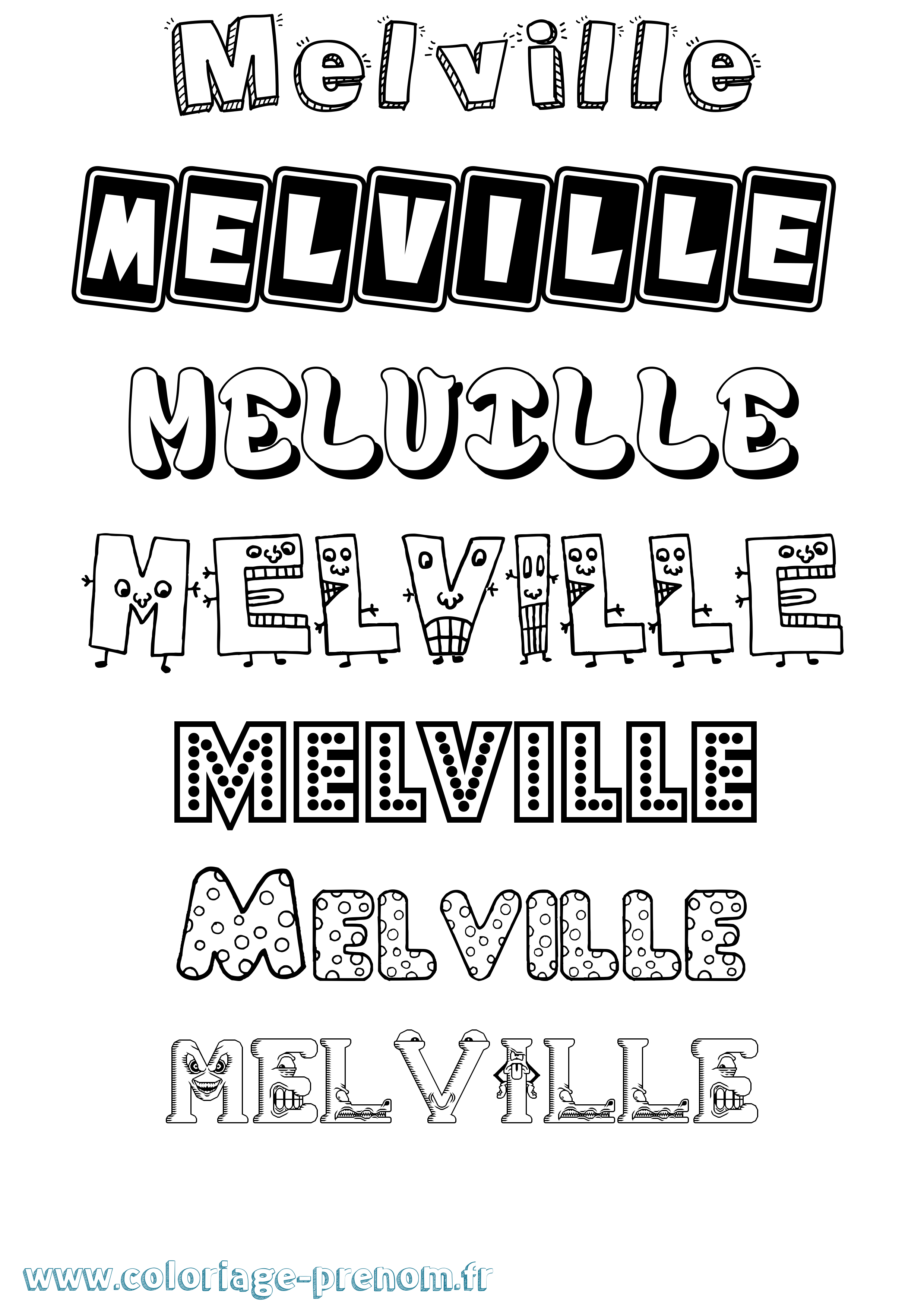 Coloriage Melville Fun Coloriage prénom Melville Fun