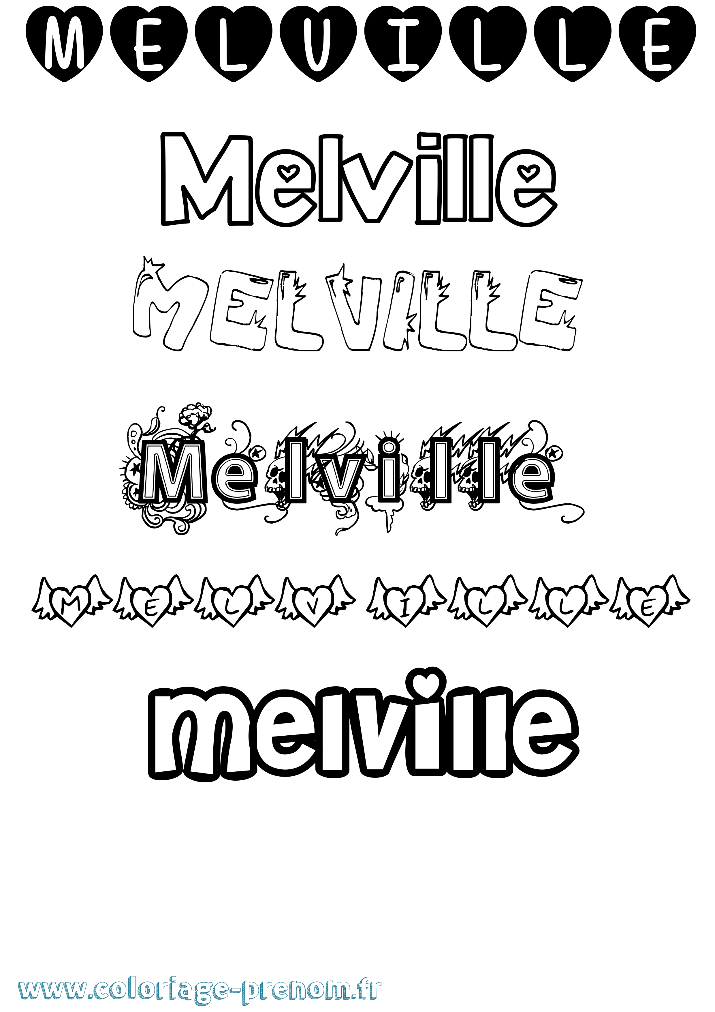 Coloriage Melville Girly Coloriage prénom Melville Girly