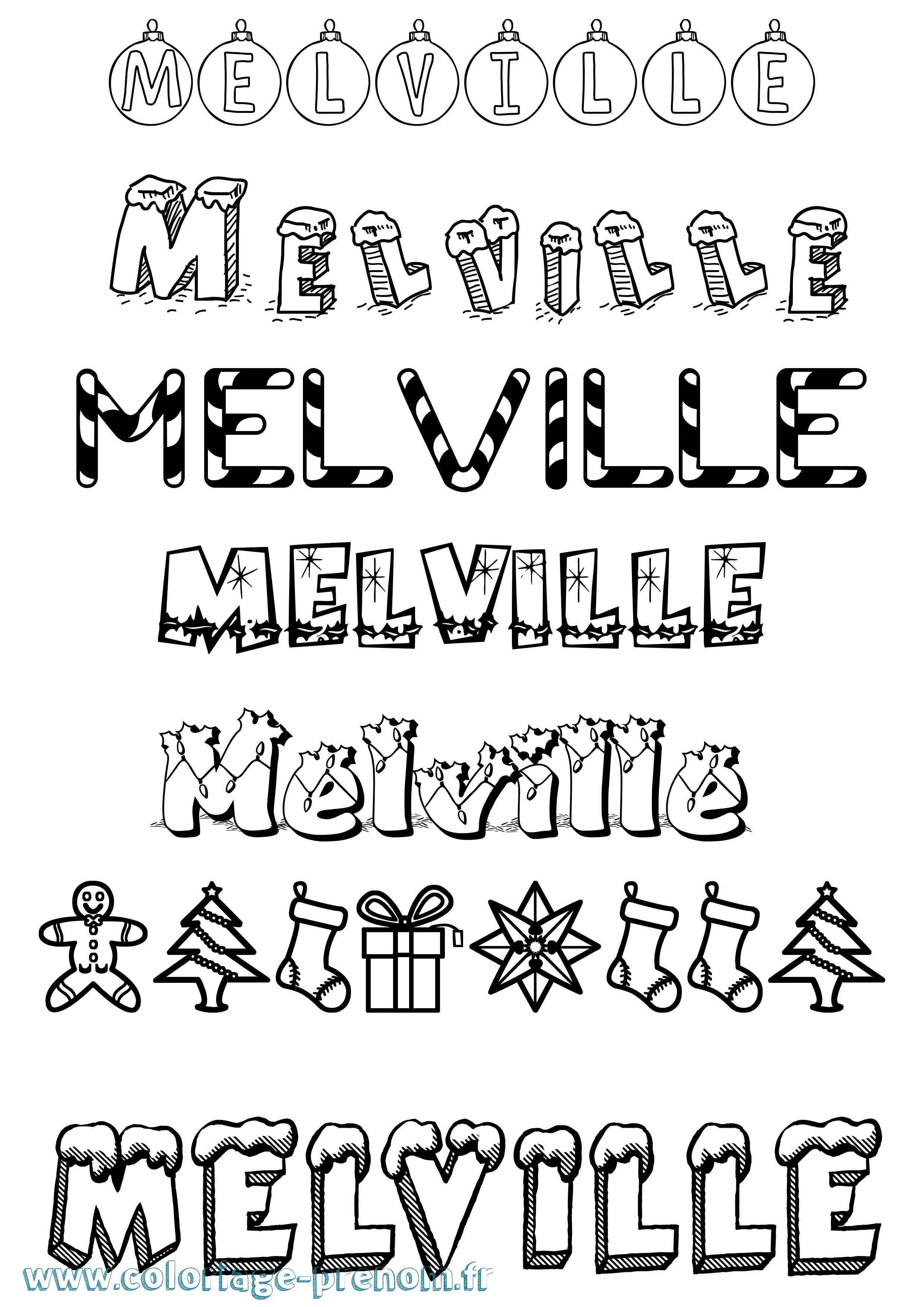 Coloriage Melville Noël Coloriage prénom Melville Noël