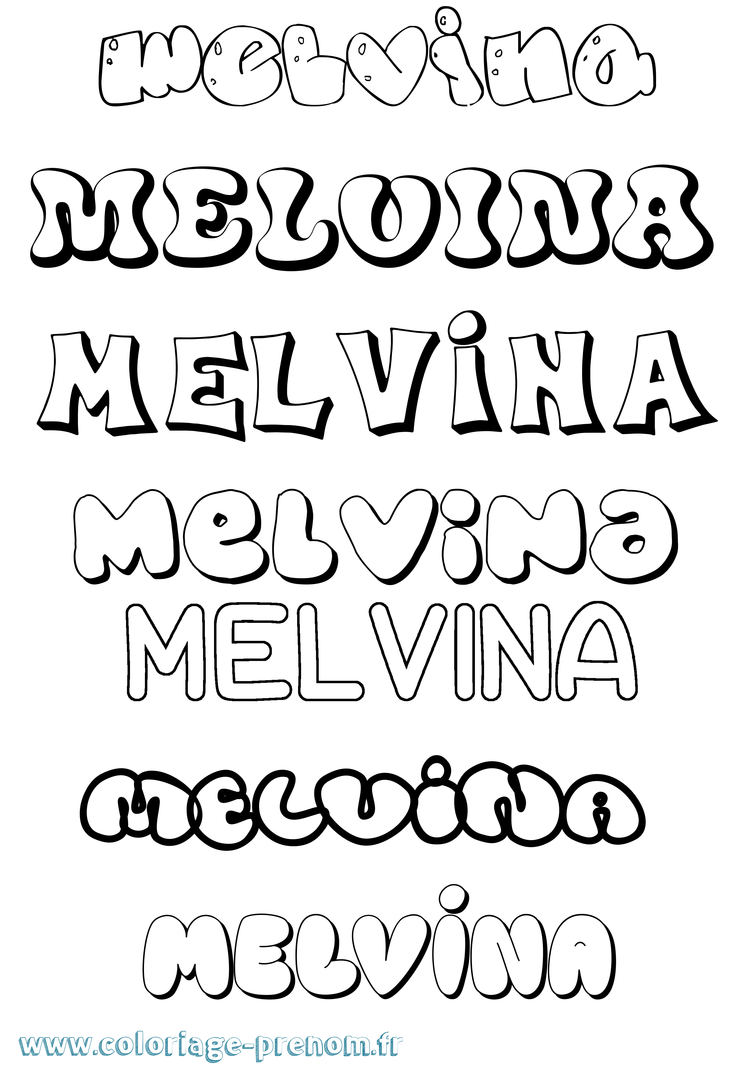Coloriage Melvina Bubble Coloriage prénom Melvina Bubble