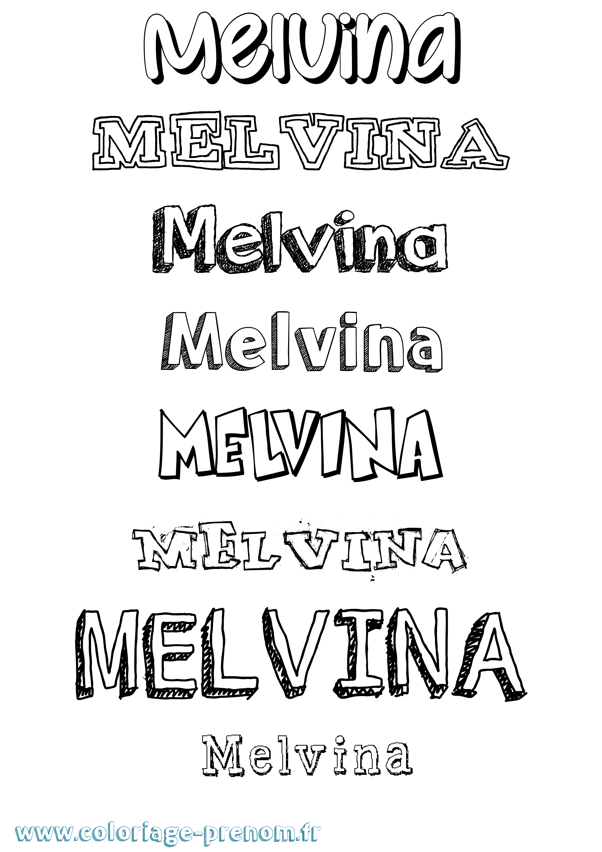 Coloriage Melvina Dessiné Coloriage prénom Melvina Dessiné