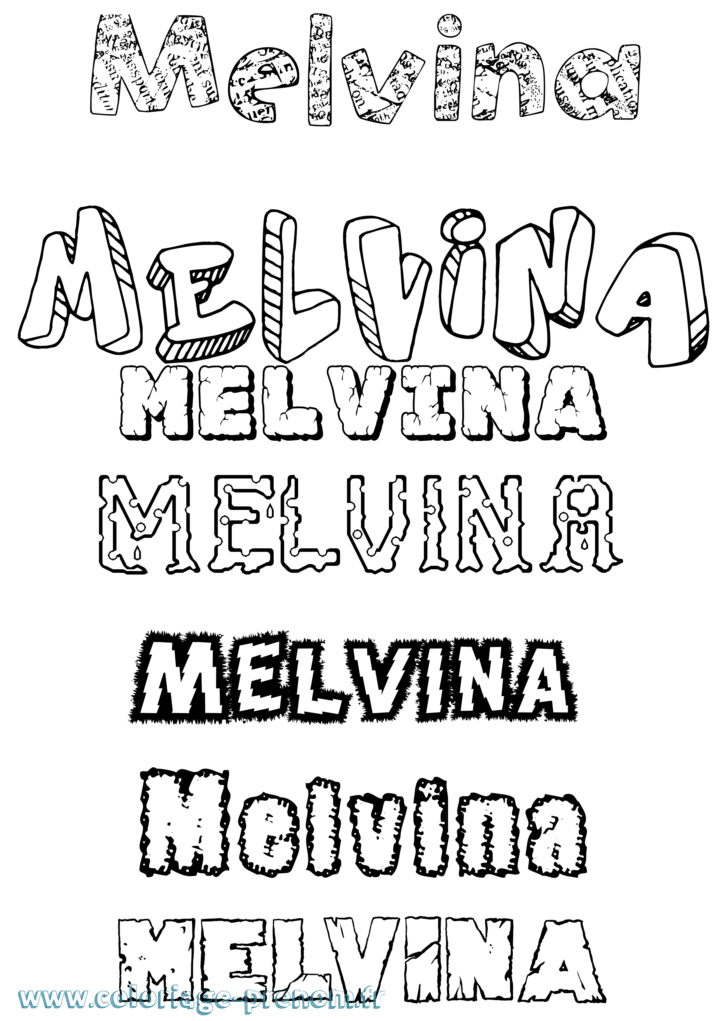 Coloriage Melvina Destructuré Coloriage prénom Melvina Destructuré