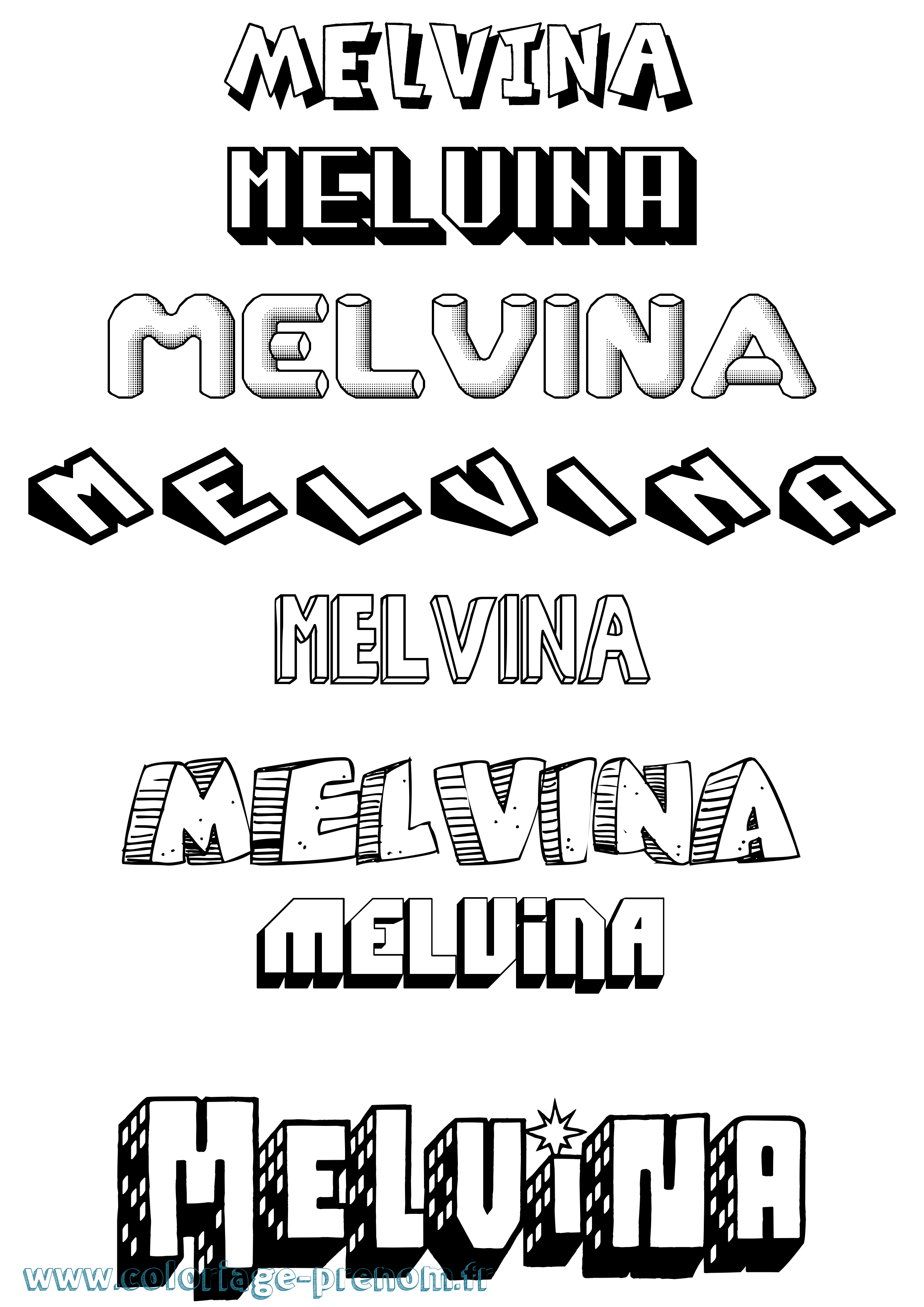Coloriage Melvina Effet 3D Coloriage prénom Melvina Effet 3D