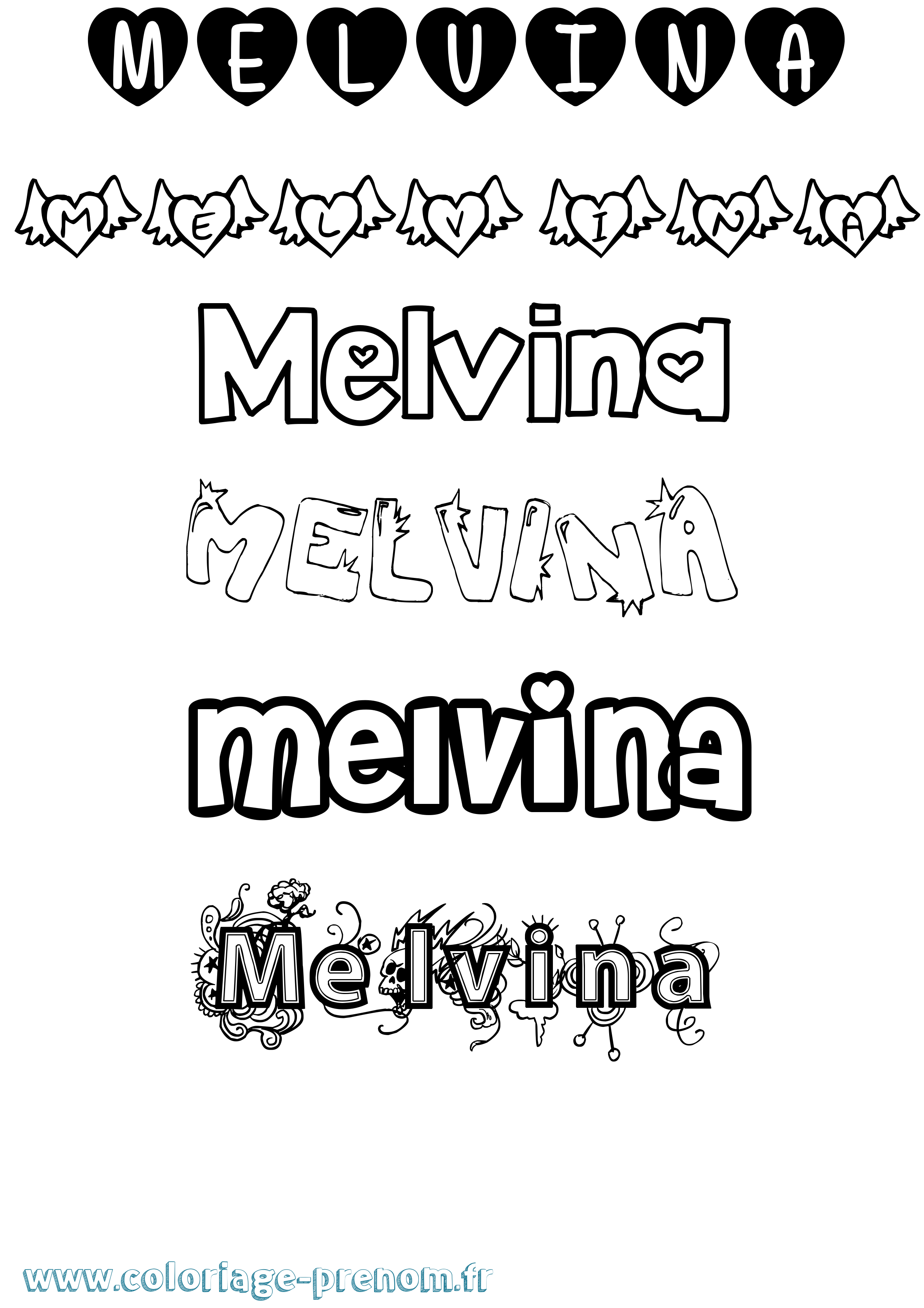 Coloriage Melvina Girly Coloriage prénom Melvina Girly