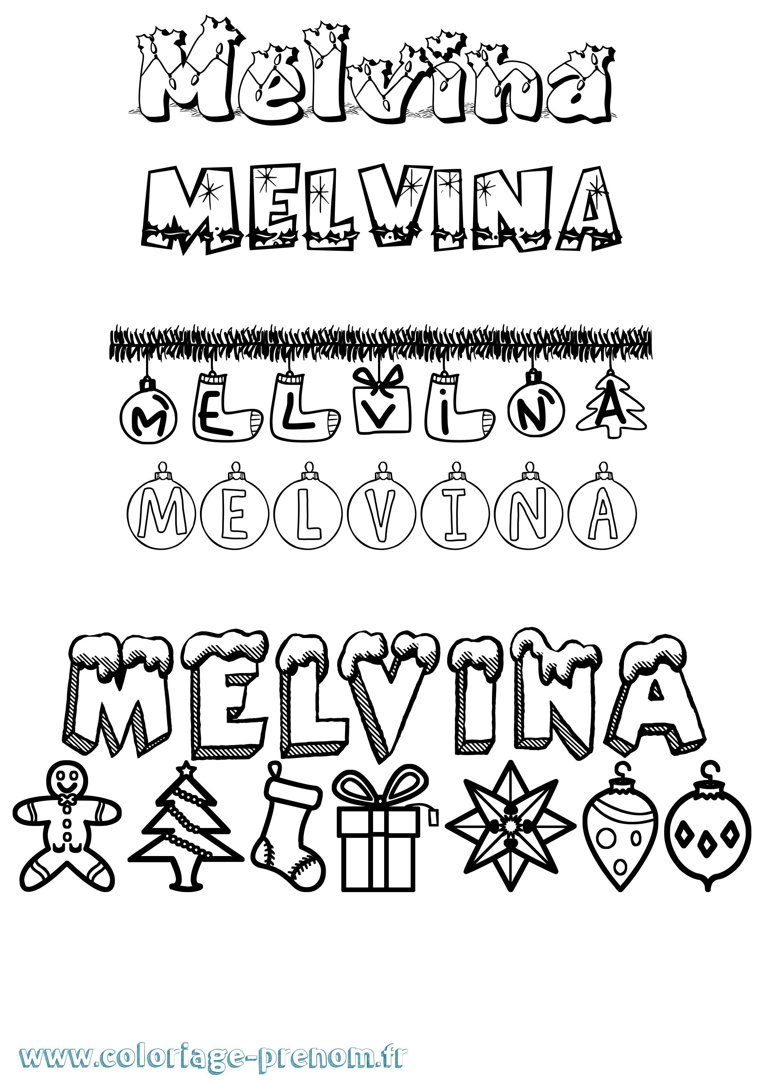 Coloriage Melvina Noël Coloriage prénom Melvina Noël