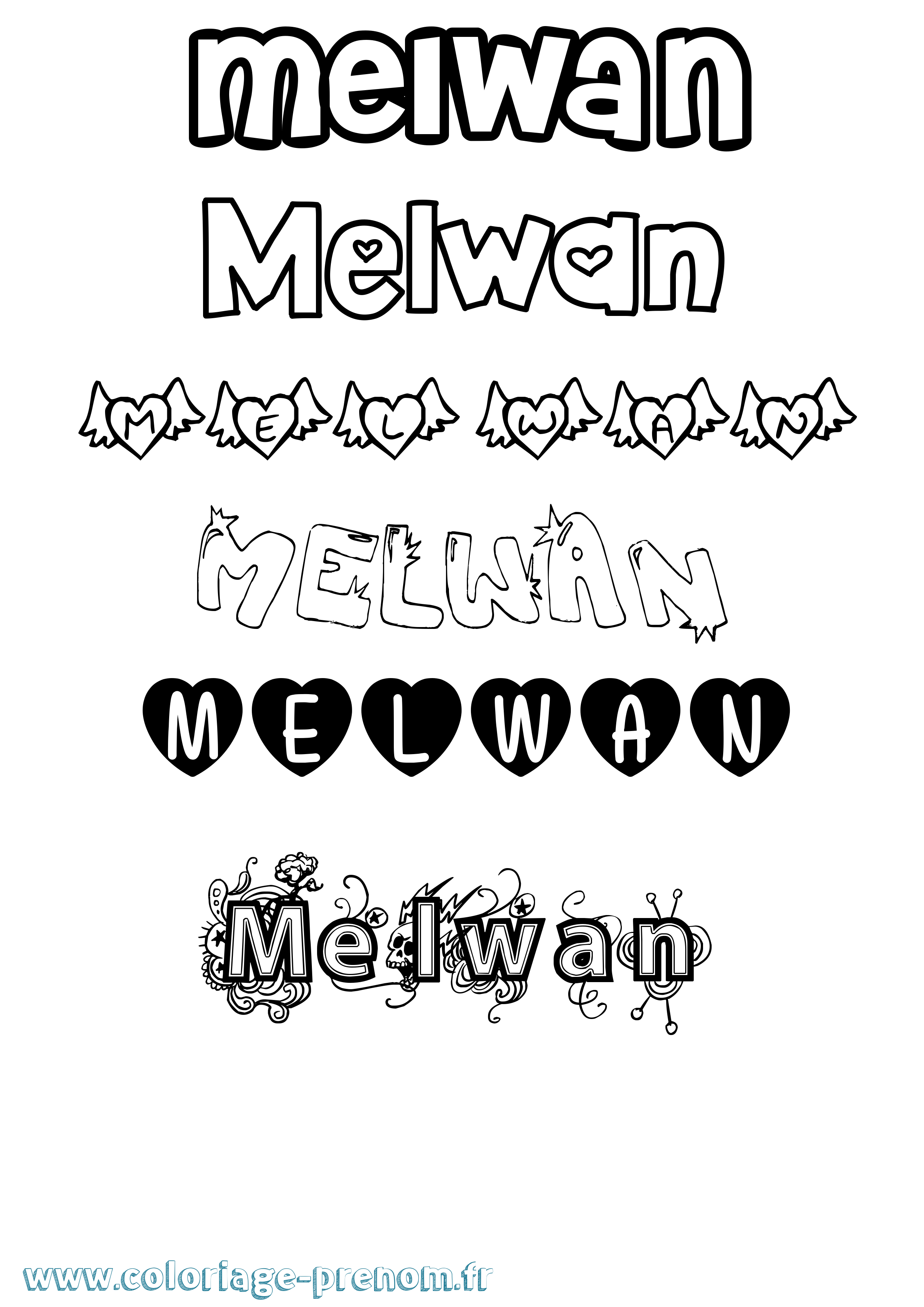 Coloriage Melwan Girly Coloriage prénom Melwan Girly