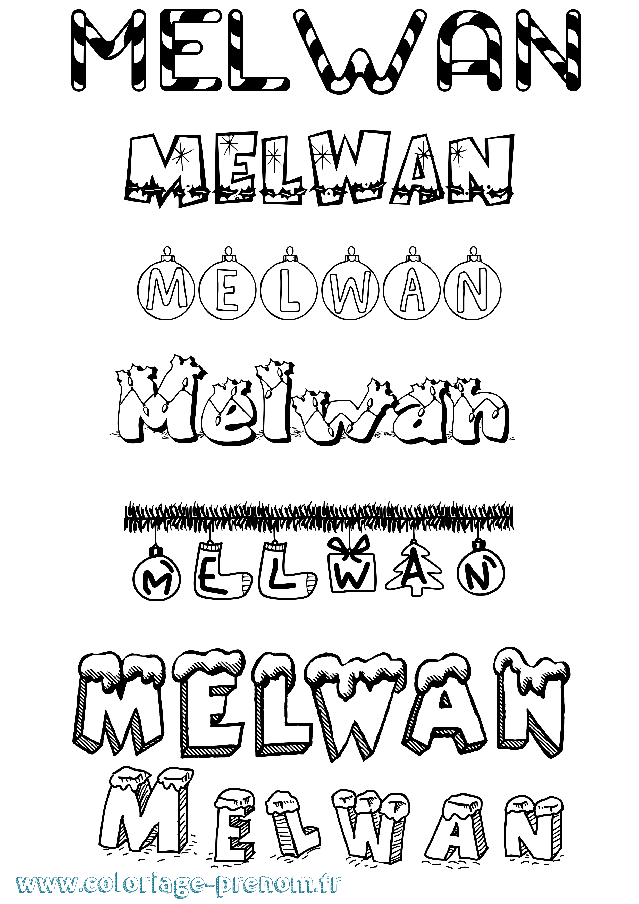 Coloriage Melwan Noël Coloriage prénom Melwan Noël