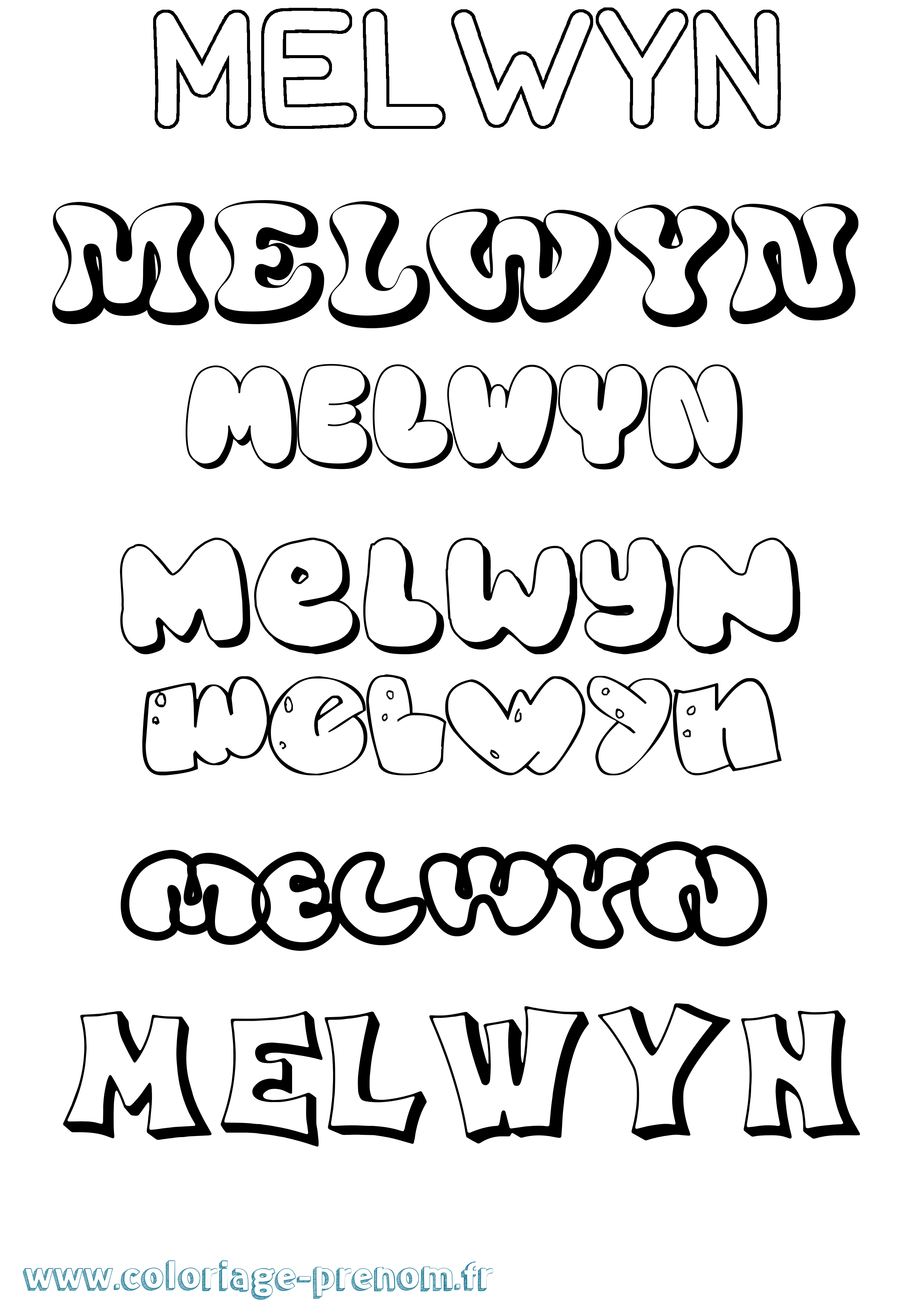 Coloriage Melwyn Bubble Coloriage prénom Melwyn Bubble