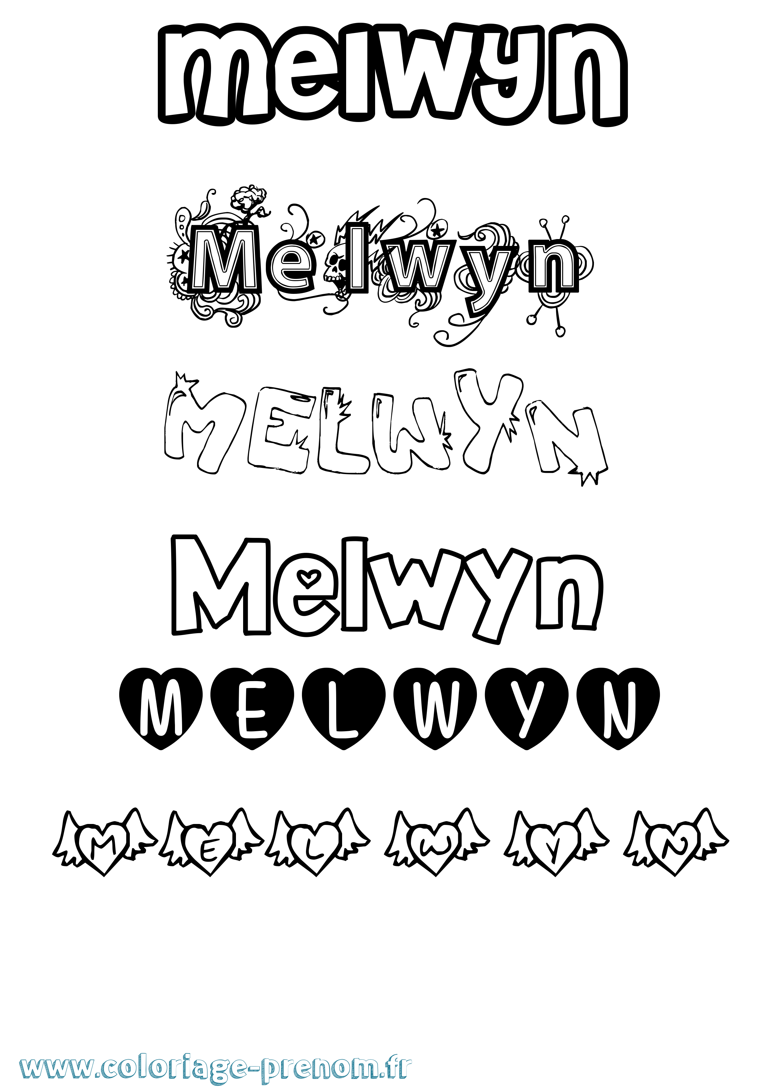 Coloriage Melwyn Girly Coloriage prénom Melwyn Girly