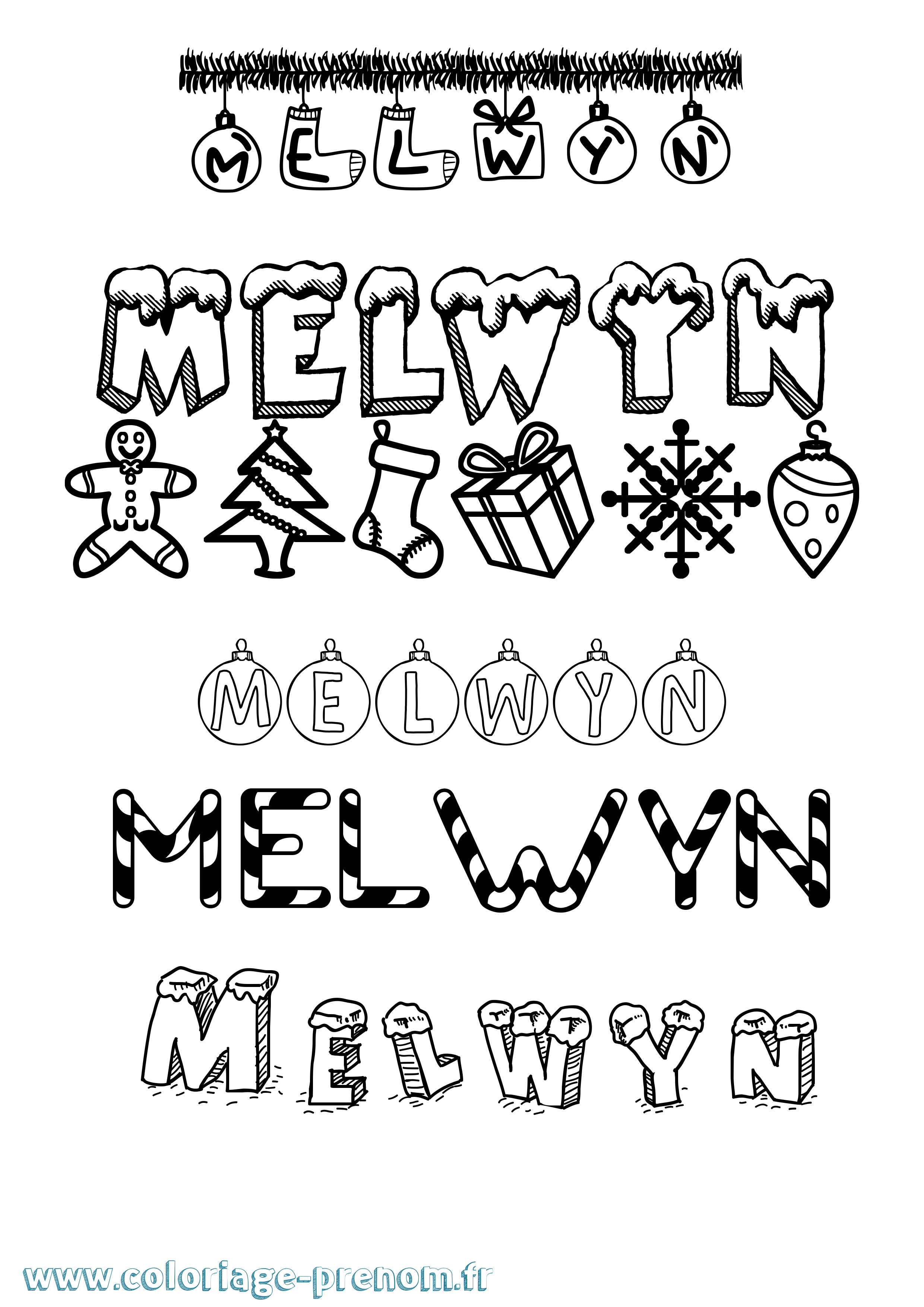 Coloriage Melwyn Noël Coloriage prénom Melwyn Noël
