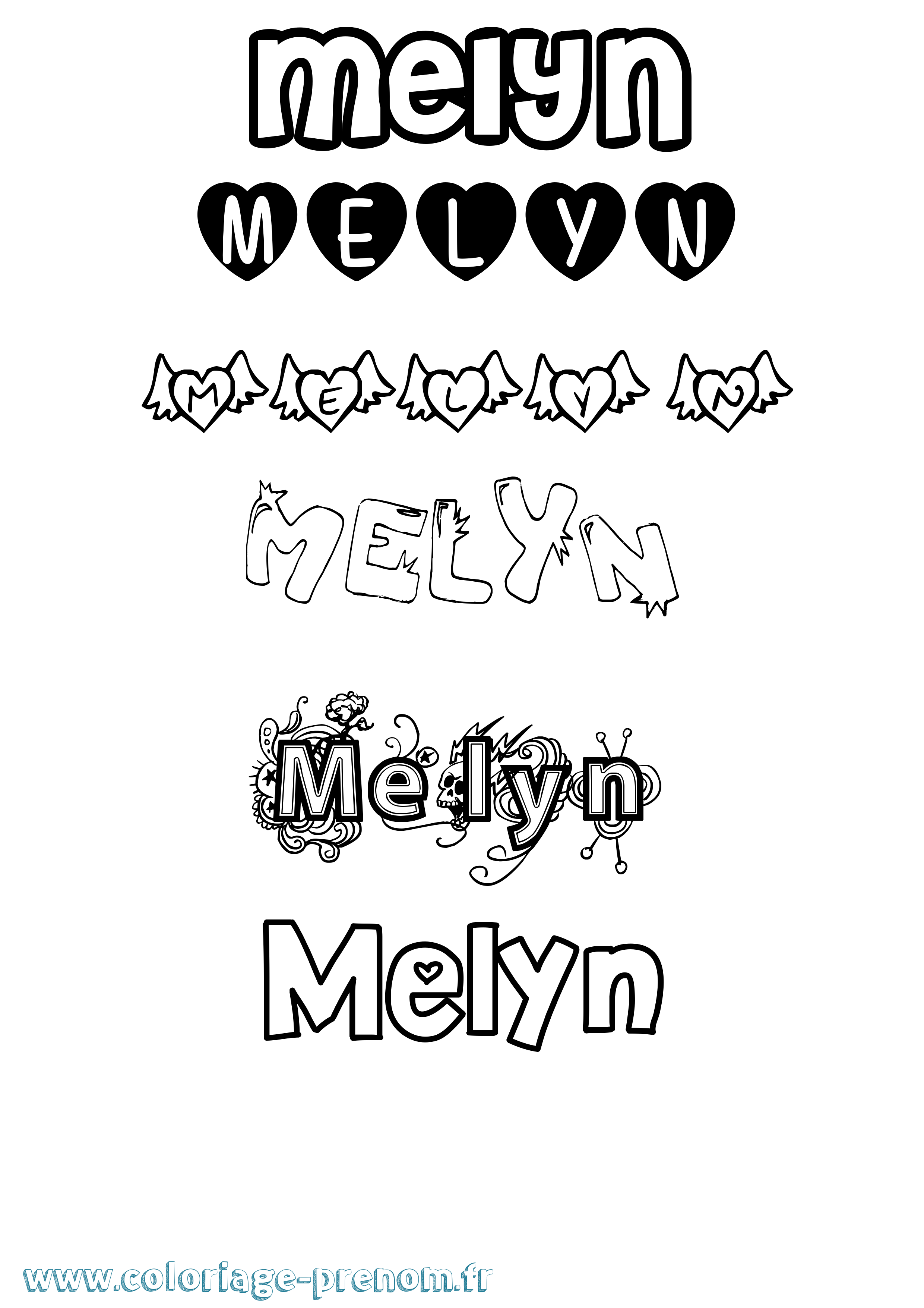 Coloriage Melyn Girly Coloriage prénom Melyn Girly