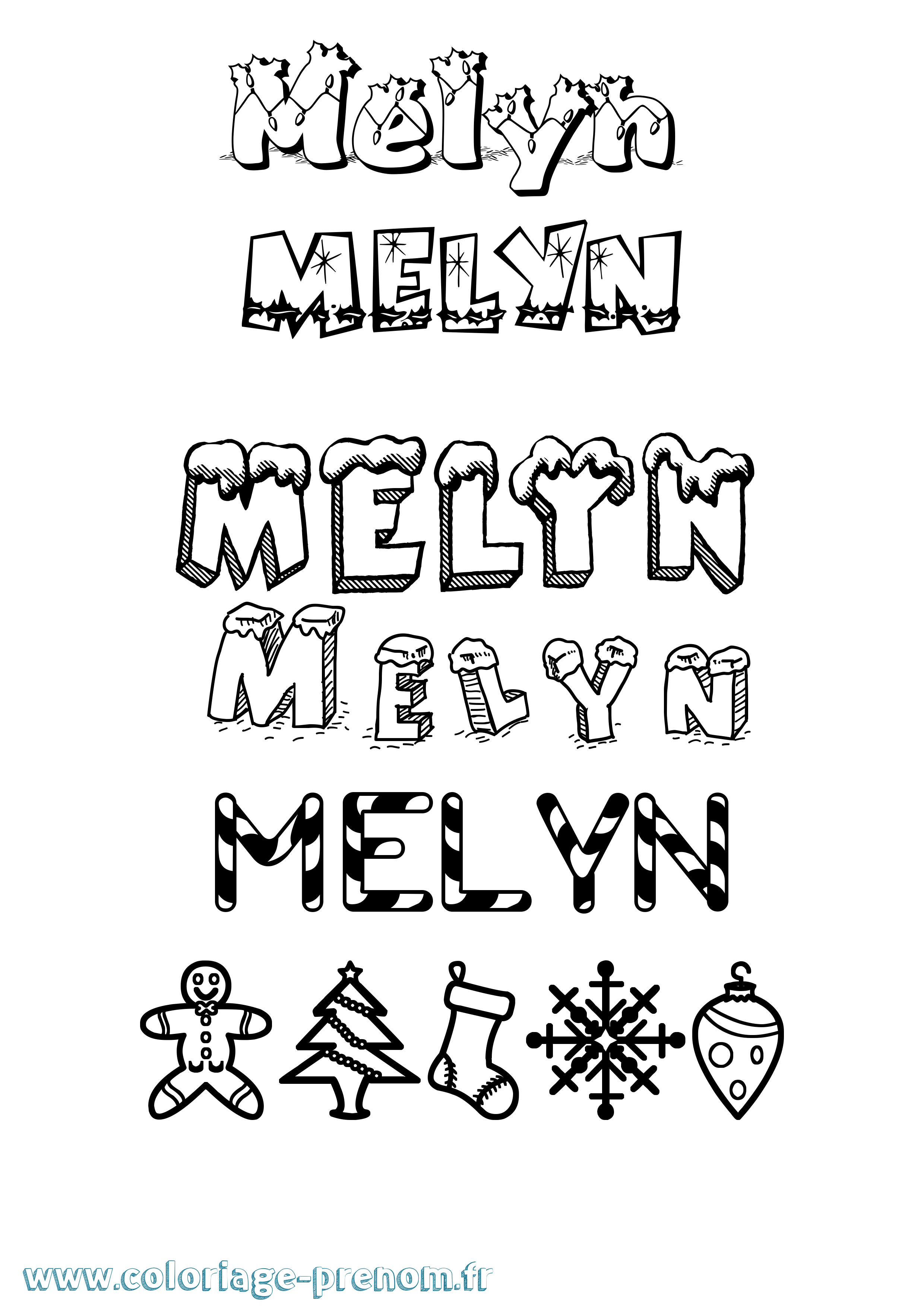 Coloriage Melyn Noël Coloriage prénom Melyn Noël