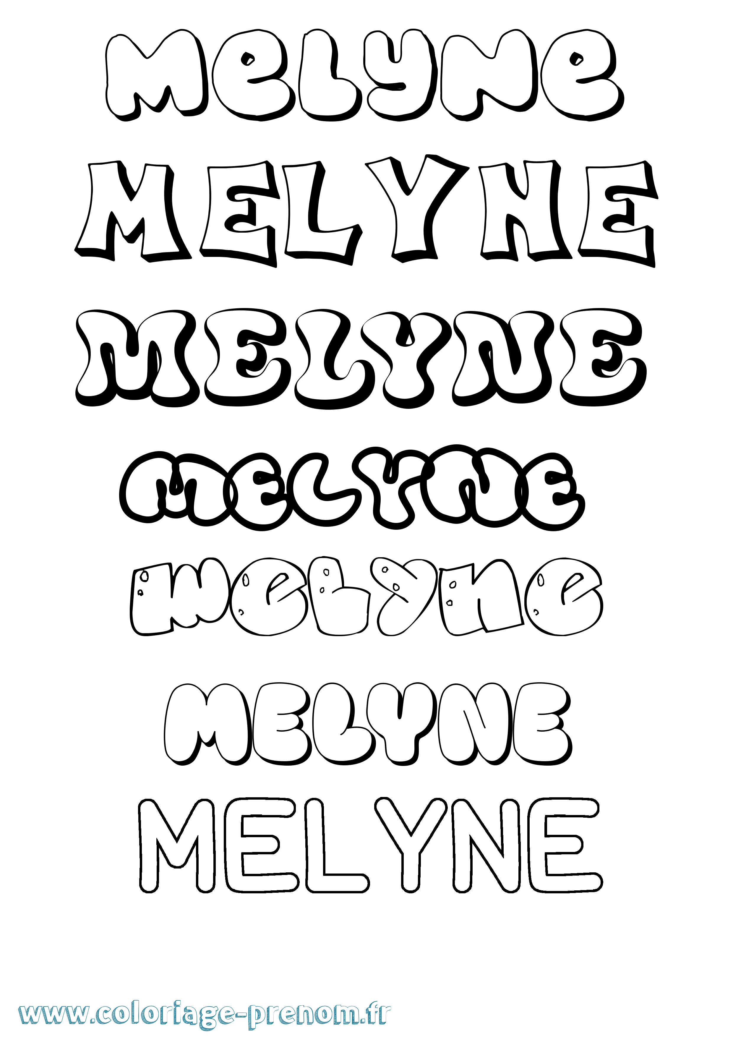 Coloriage Melyne Bubble Coloriage prénom Melyne Bubble