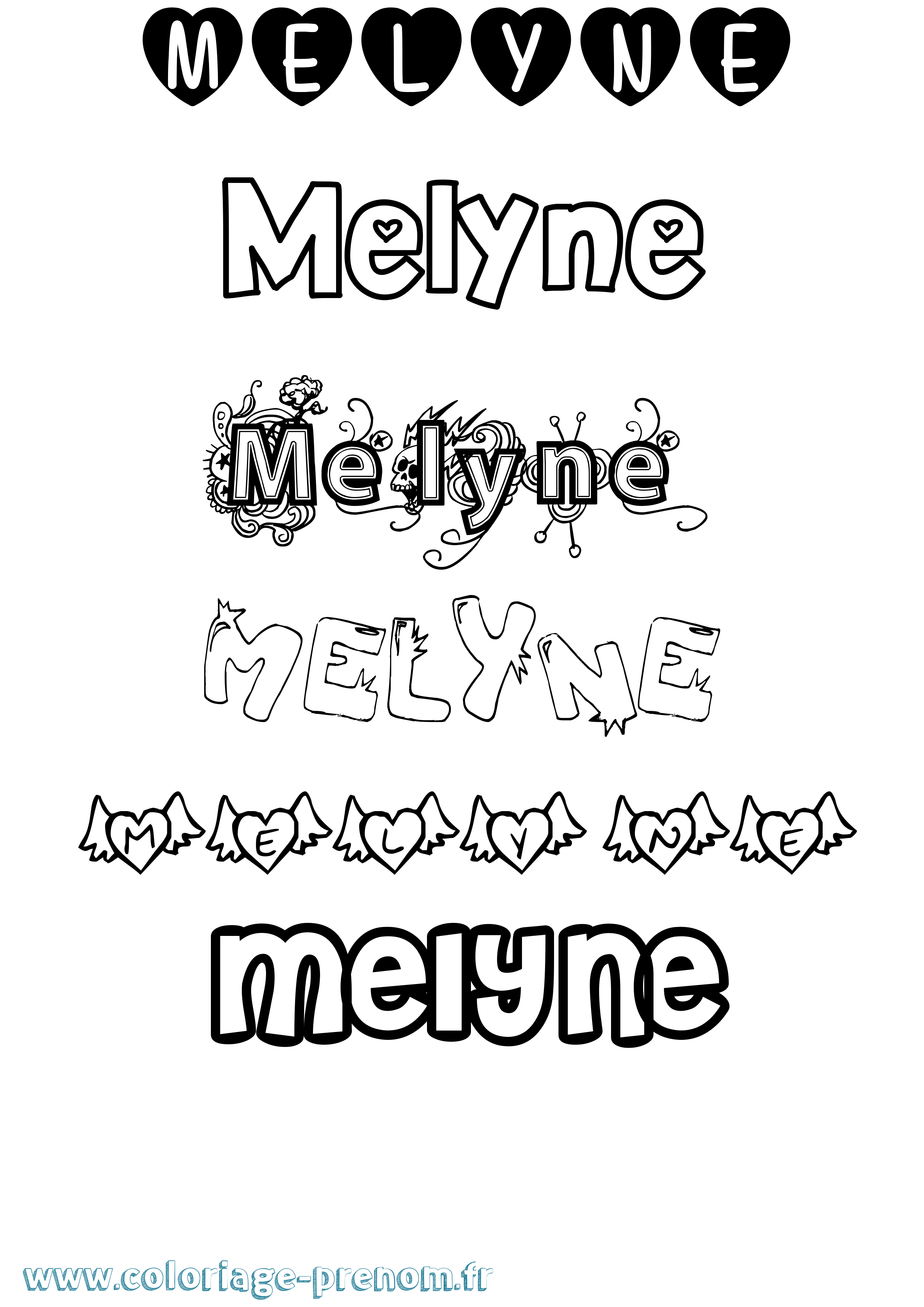 Coloriage Melyne Girly Coloriage prénom Melyne Girly