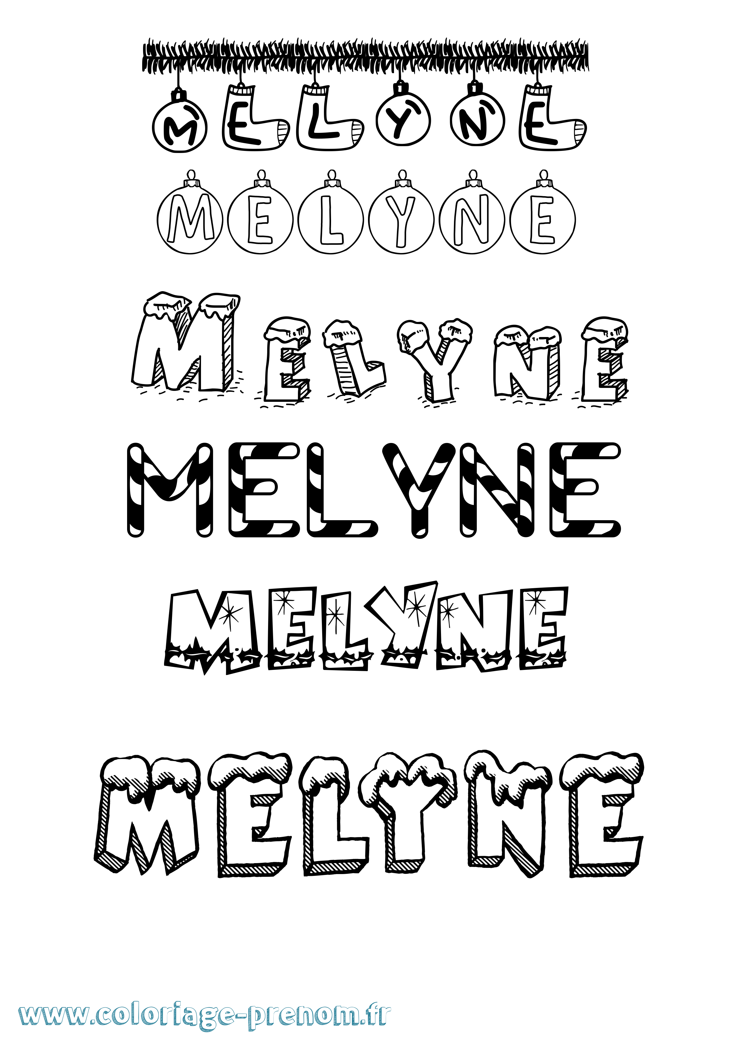 Coloriage Melyne Noël Coloriage prénom Melyne Noël