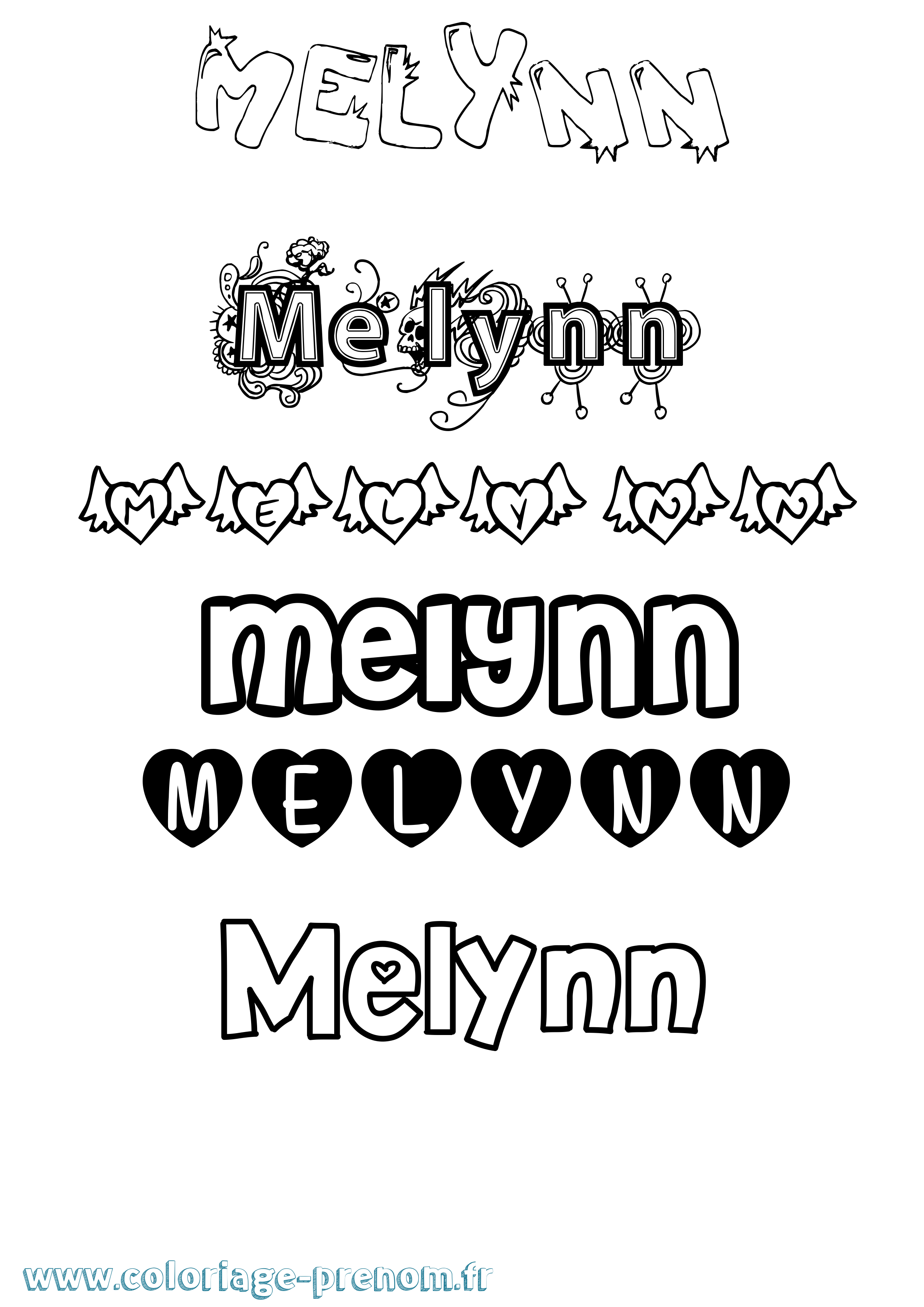 Coloriage Melynn Girly Coloriage prénom Melynn Girly