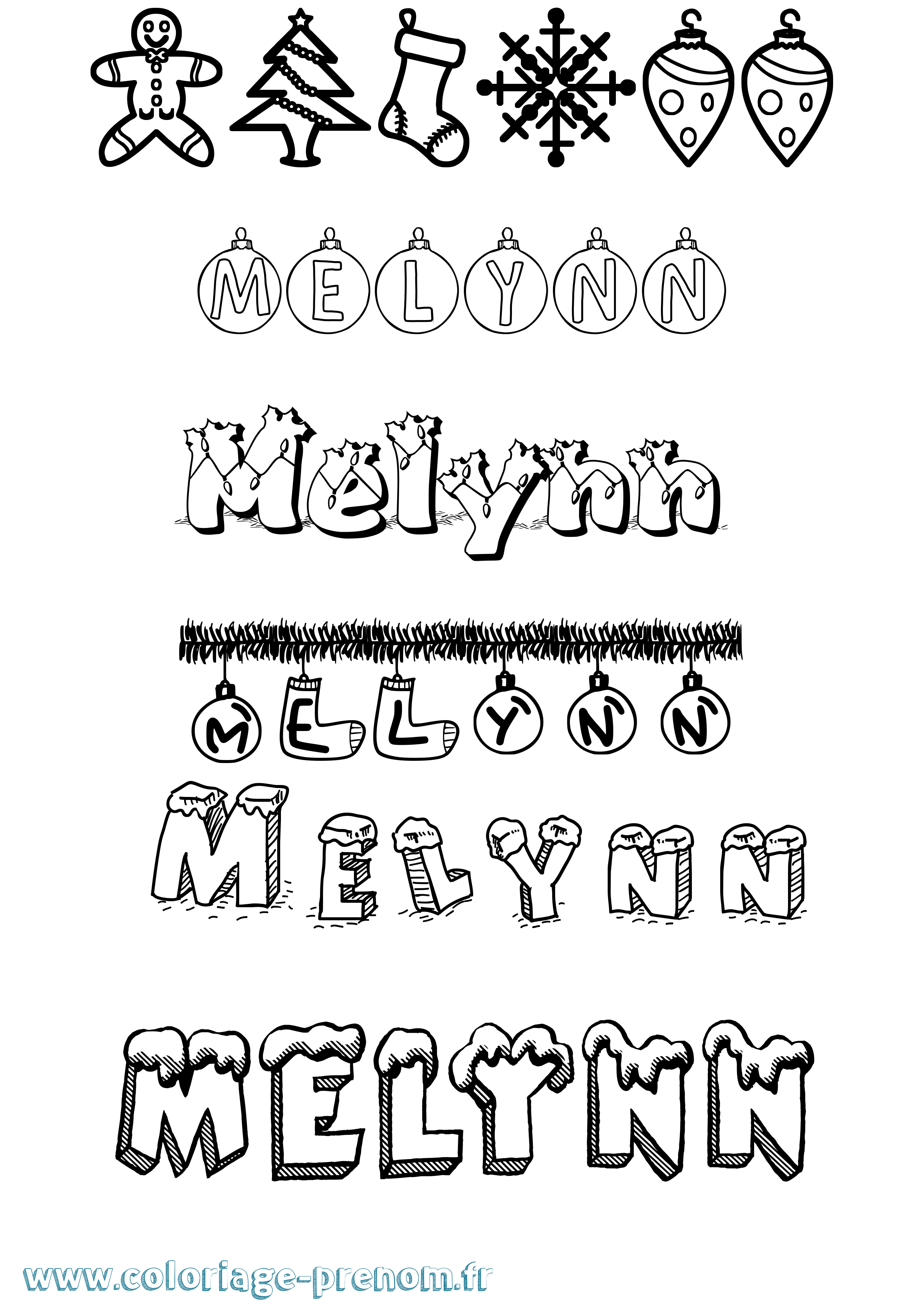 Coloriage Melynn Noël Coloriage prénom Melynn Noël