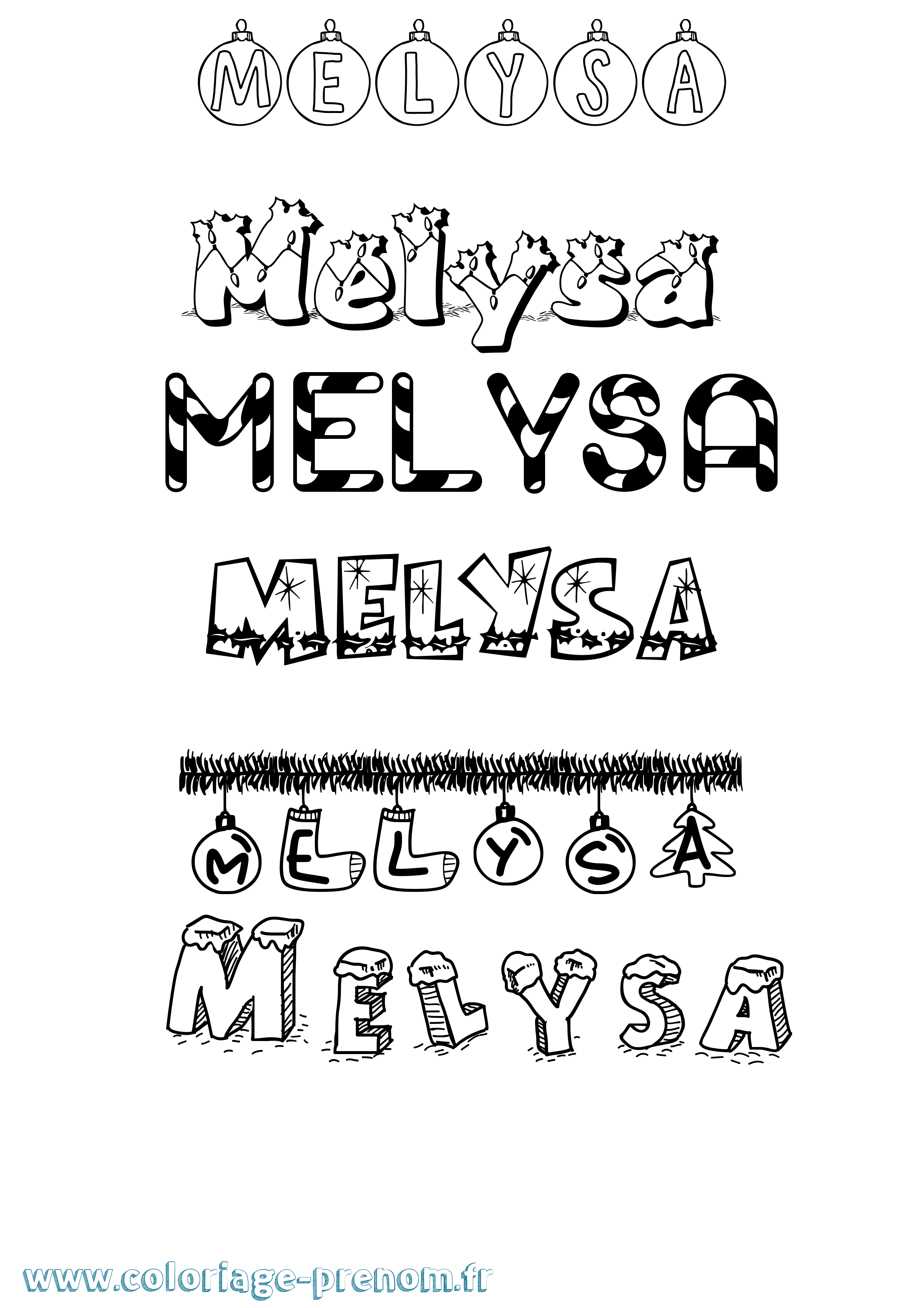 Coloriage Melysa Noël Coloriage prénom Melysa Noël