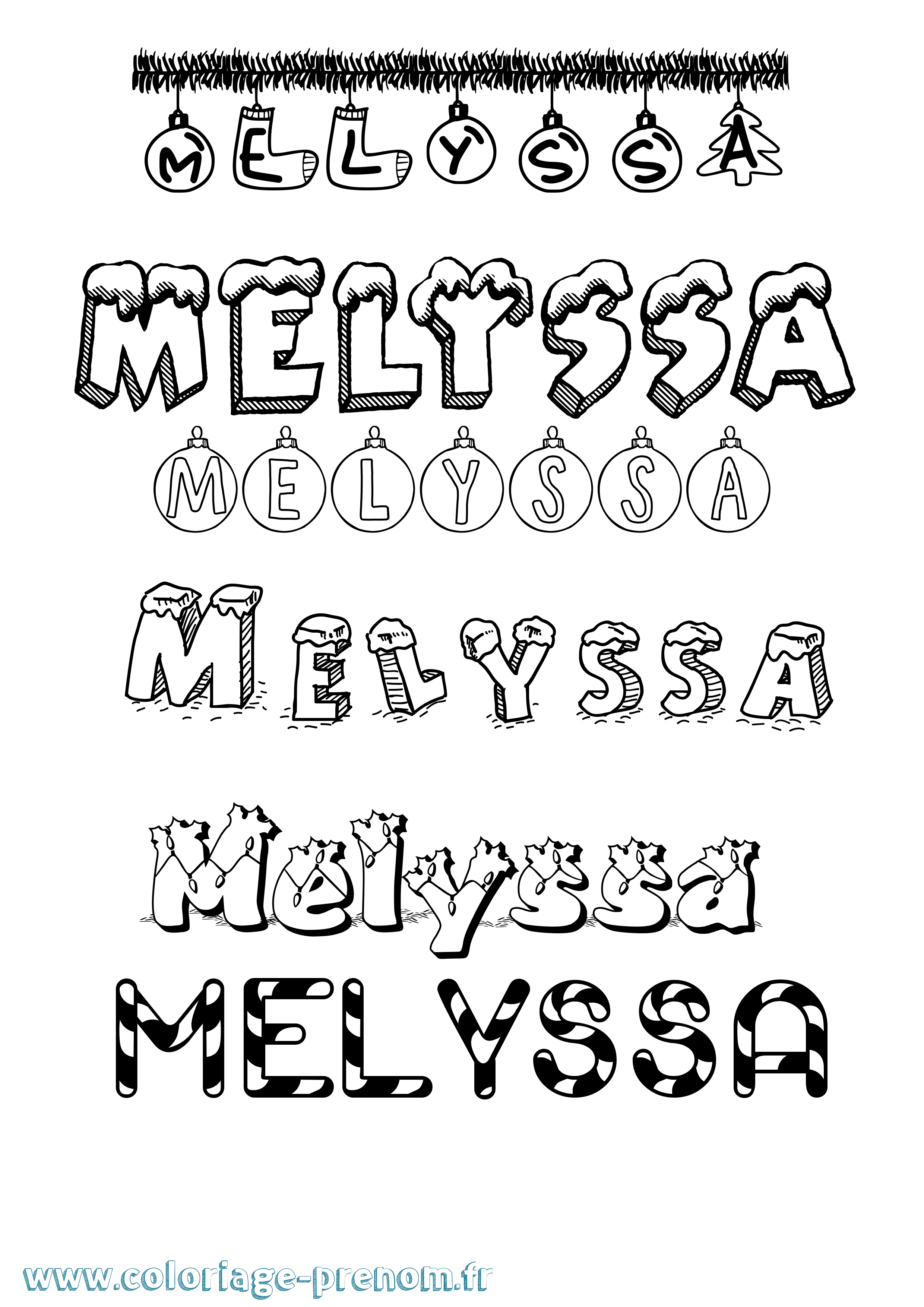 Coloriage Melyssa Noël Coloriage prénom Melyssa Noël