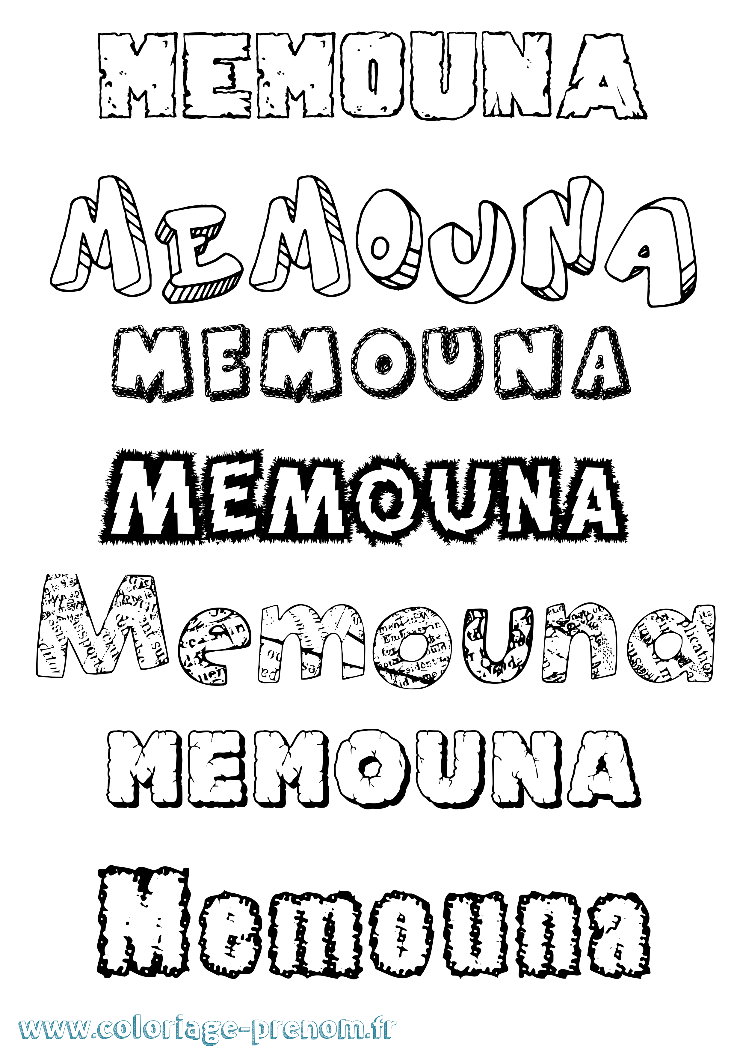 Coloriage Memouna Destructuré Coloriage prénom Memouna Destructuré